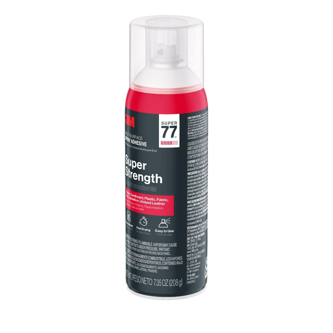 3M Super 77 Multipurpose Spray Adhesive, 7.35 oz Cans, Pack of 12 – Bulk High-Strength Spray Glue for Foam, Fabric, Plastic, Paper, Cardboard, Metal & More
