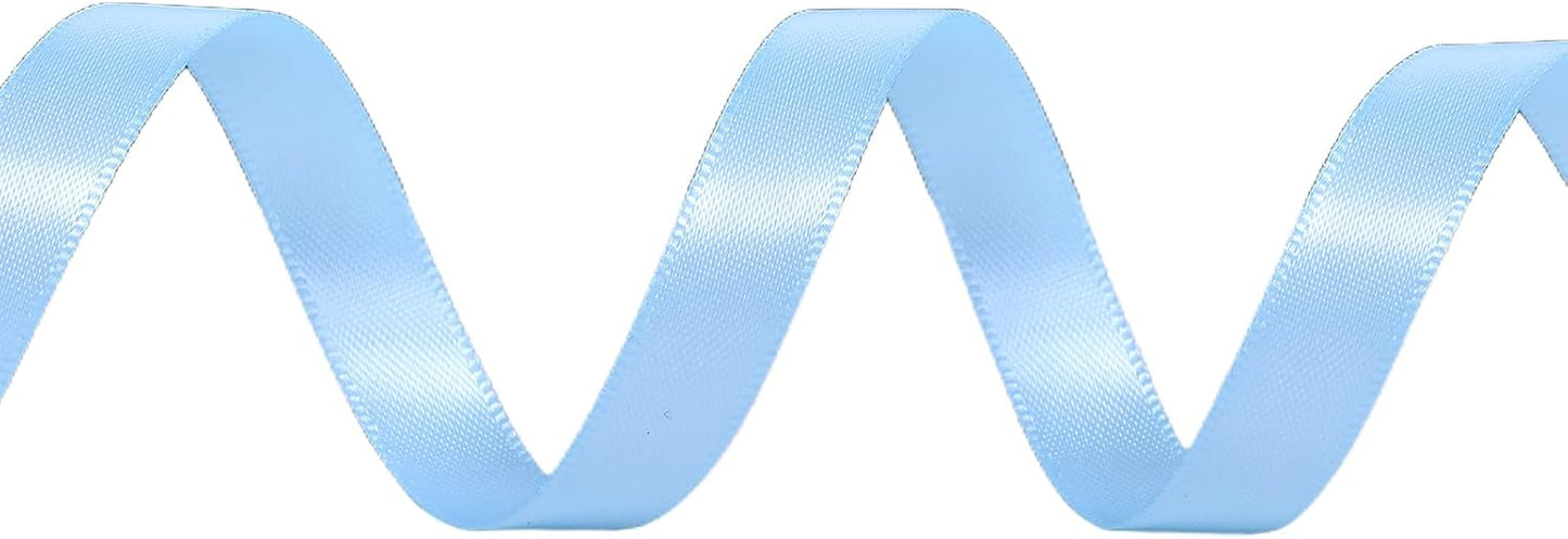 YAMA Light Blue Double Faced Satin Ribbon 3/8 Inch 25 Yards Thin Baby Blue Ribbon for Gift Wrapping Crafts Hair Bows Wedding Party Decoration