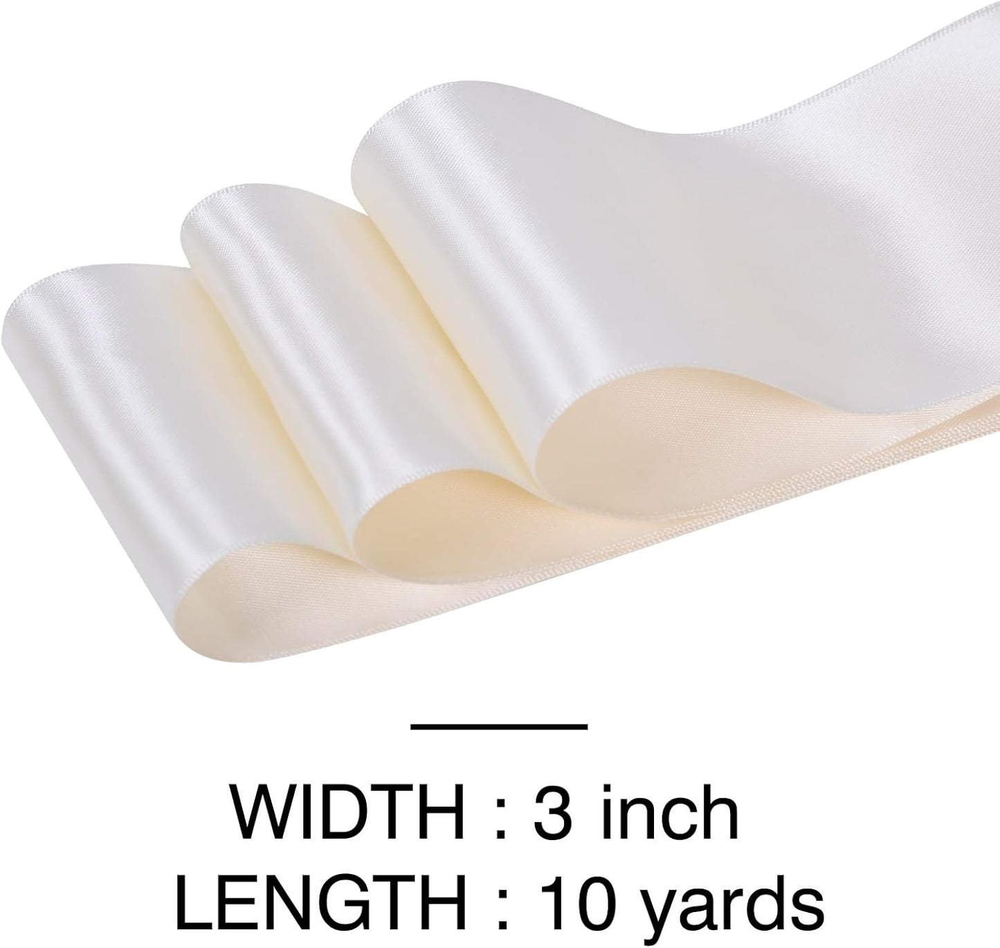 YAMA Ivory Double Faced Satin Ribbon, 3 Inch 10 Yards, Great for Crafts Bows Flower Bouquet Wedding Home Decor Gift Wrapping