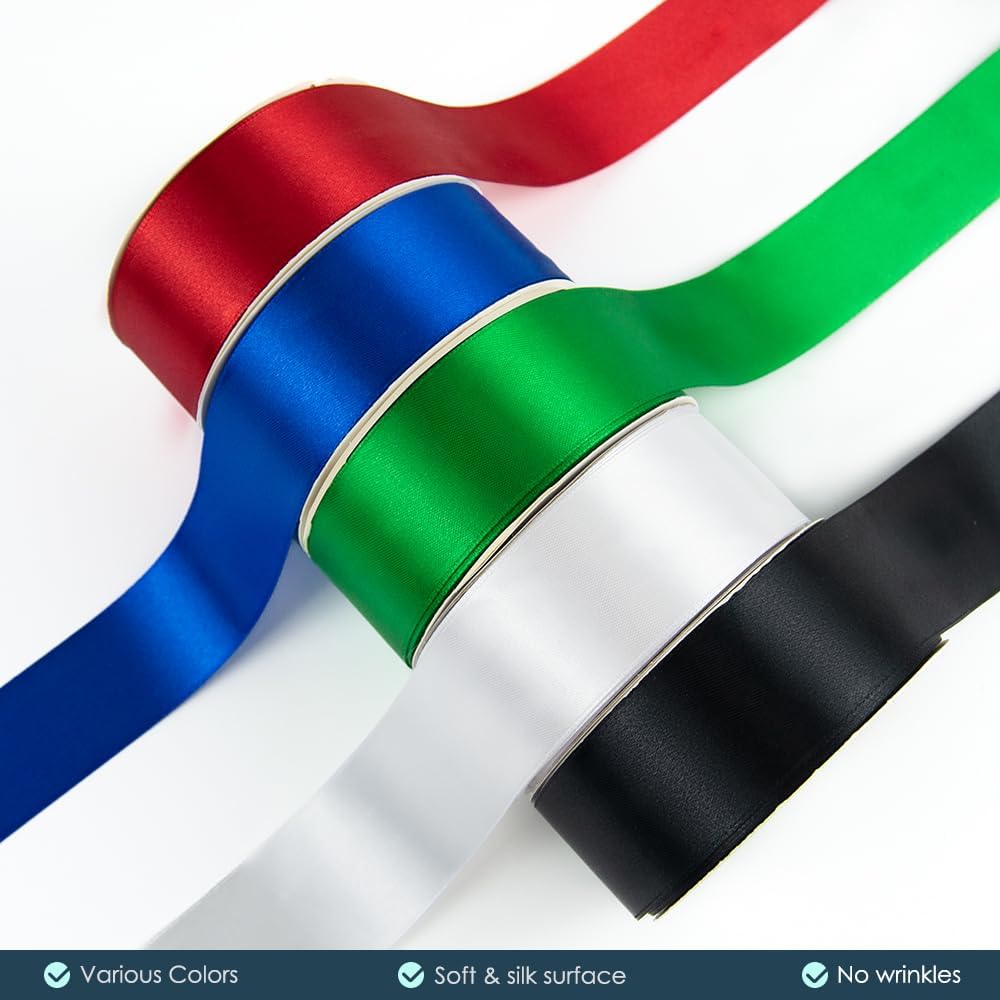 KMER LIFE 1-1/2" Wide x 50 Yards Black Single Faced Polyester Satin Ribbon, Black Satin Ribbon Perfect for Wedding Decor, Wreath, Crafts, Gift Wrapping & Other Projects (Black)