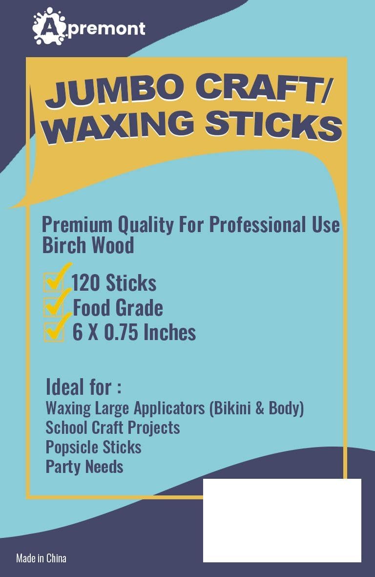 120 Piece Large Jumbo Wooden Craft Sticks (6" x 3/4"), Premium Natural Organic Wood for Waxing, Craft Project, Tongue Depressor, Popsicle, Ice Cream Stick,Woodcraft, Paint Stirrer, Art - Apremont