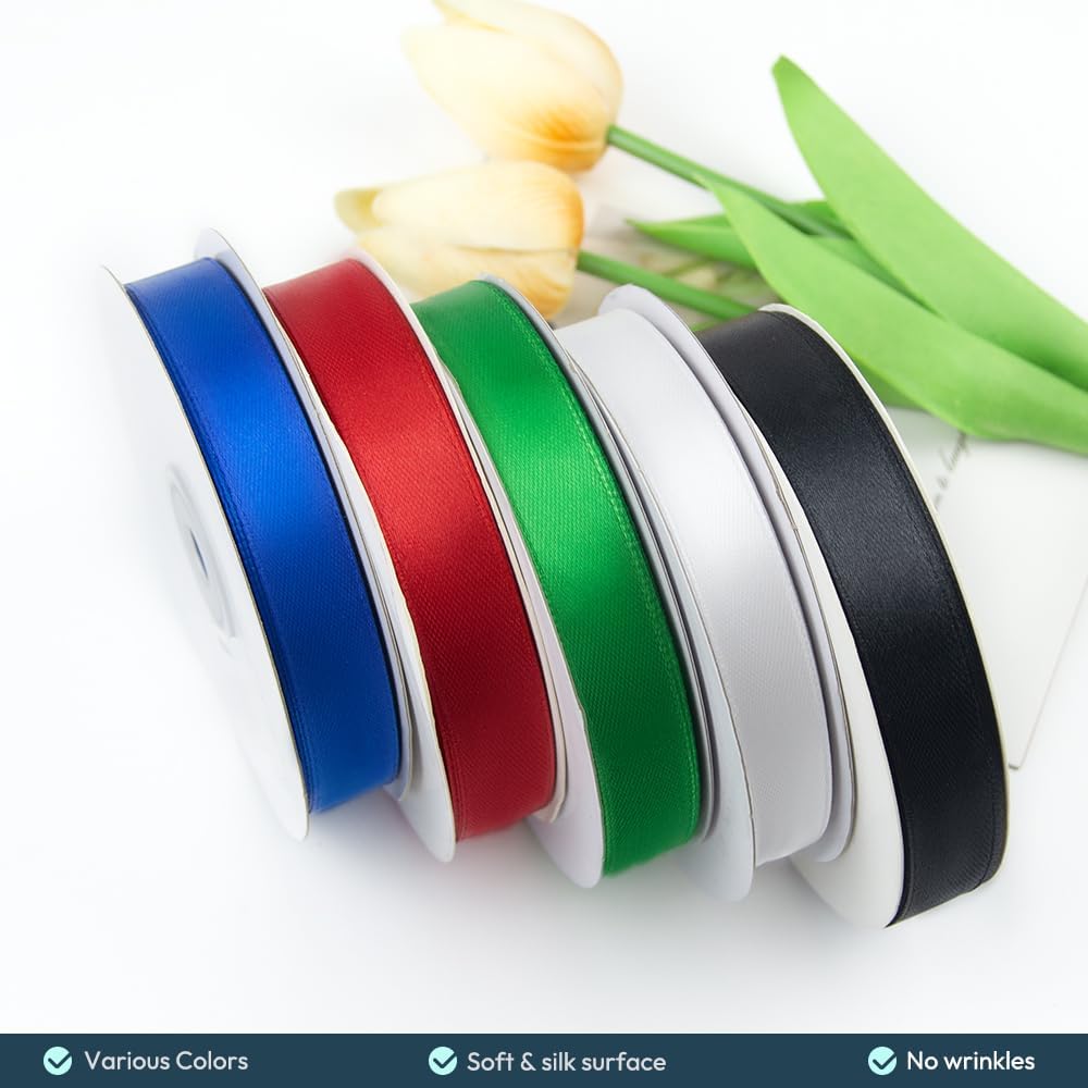 KMER LIFE 5/8" Wide x 50 Yards Golden Single Faced Polyester Satin Ribbon, Golden Satin Ribbon Perfect for Wedding Decor, Wreath, Crafts, Gift Wrapping & Other Projects (Golden)