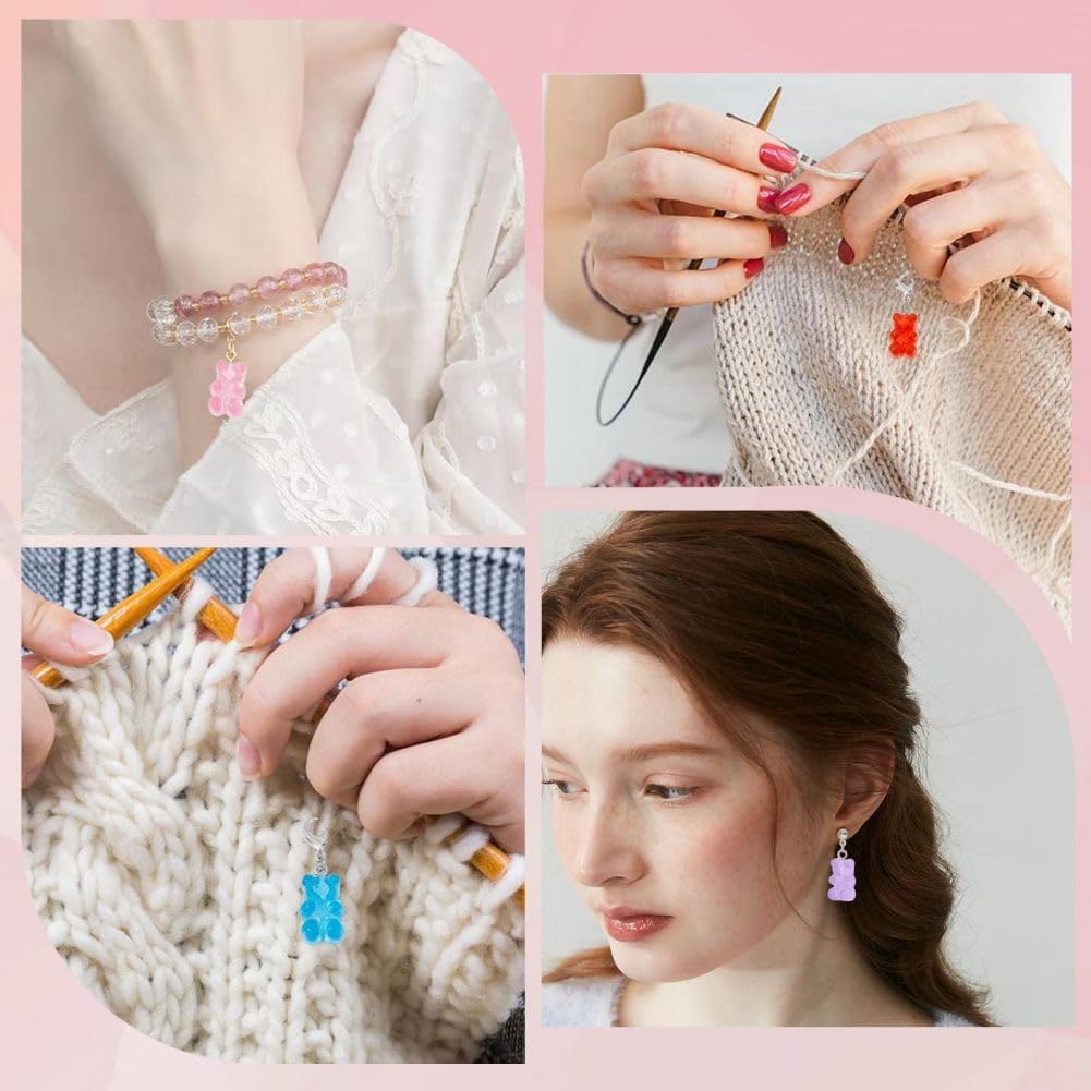 SUNNYCLUE 1 Box 30Pcs Stitch Markers Knitting Bear Stitch Marker Charms Knitting Markers Charm Cute Leverback Locking Stitch Marker for Knitting Weaving Sewing Needleworks Women DIY Crafts Gift