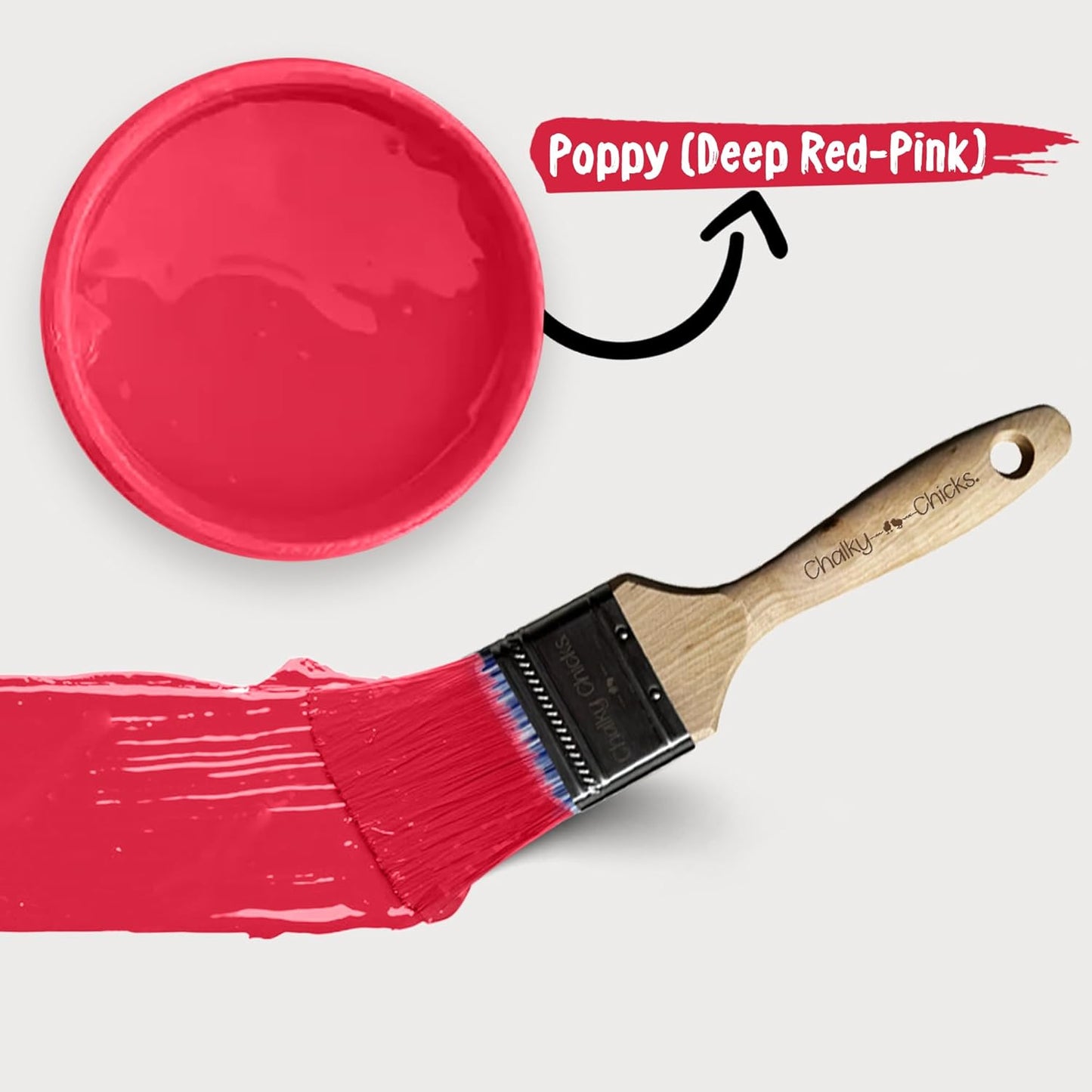 Chalky Chicks All-in-One Chalk Paint for Furniture or Cabinet - 8 Fl Oz - Matte Finish Poppy (Deep Red-Pink) for Metal, Wood Furniture Paint - No Sanding All-in-One for Home Decor & Crafts, USA Made