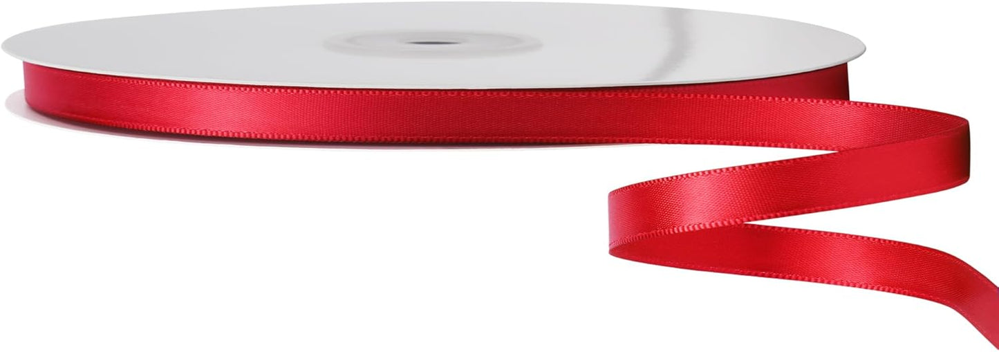 LIUYAXI Hot Red Double Faced Satin Ribbon, 3/8" X Continuous 100 Yards, Ribbons Perfect for Gift Wrapping Bows Bouquet Wedding Decor DIY Craft and More