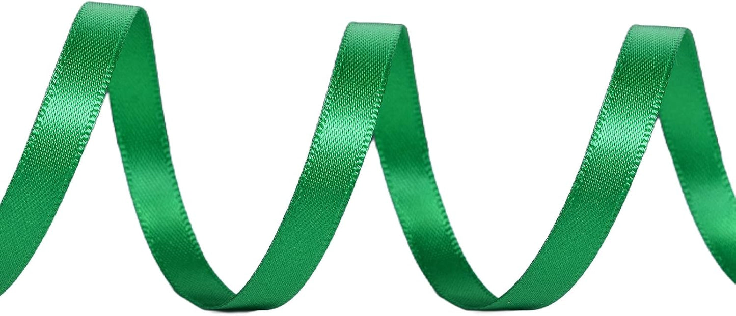 YAMA Green Double Faced Satin Ribbon 3/8 Inch 25 Yards Thin Green Ribbon for Gift Wrapping Crafts Hair Bows Wedding Party Decoration