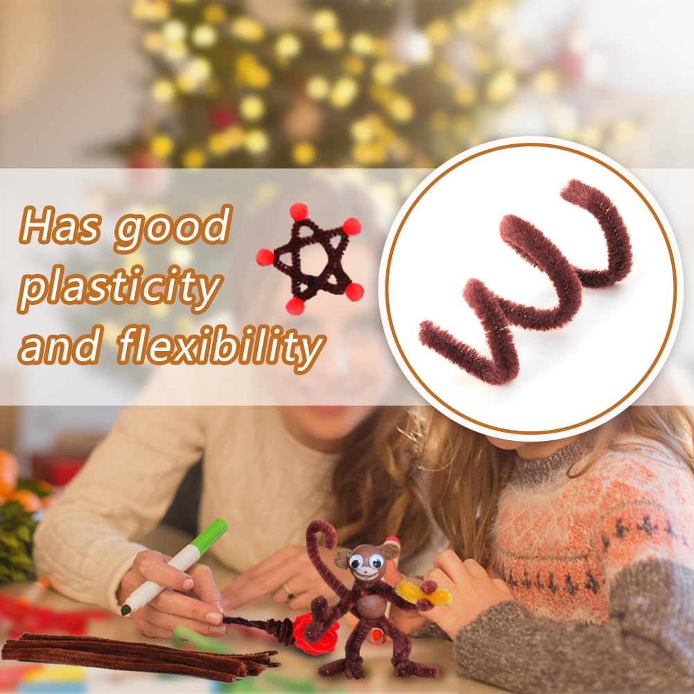 kdafio 120 Pcs Brown Pipe Chenille Stems, Chenille Stems Pipe Cleaners Long Craft Pipe Cleaners Pipe Cleaners for Hair Locs Beginner Creative Crafts Christmas Halloween Decorations