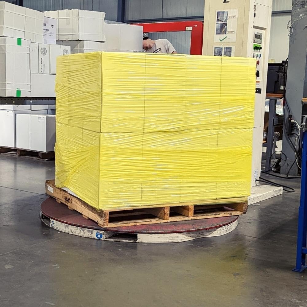 PSBM Yellow Stretch Wrap, 15 Inch x 1476 Feet, 8 Pack, Tinted Pre-Stretched Shrink Wrap Film for Moving, Packaging, Pallet Wrapping