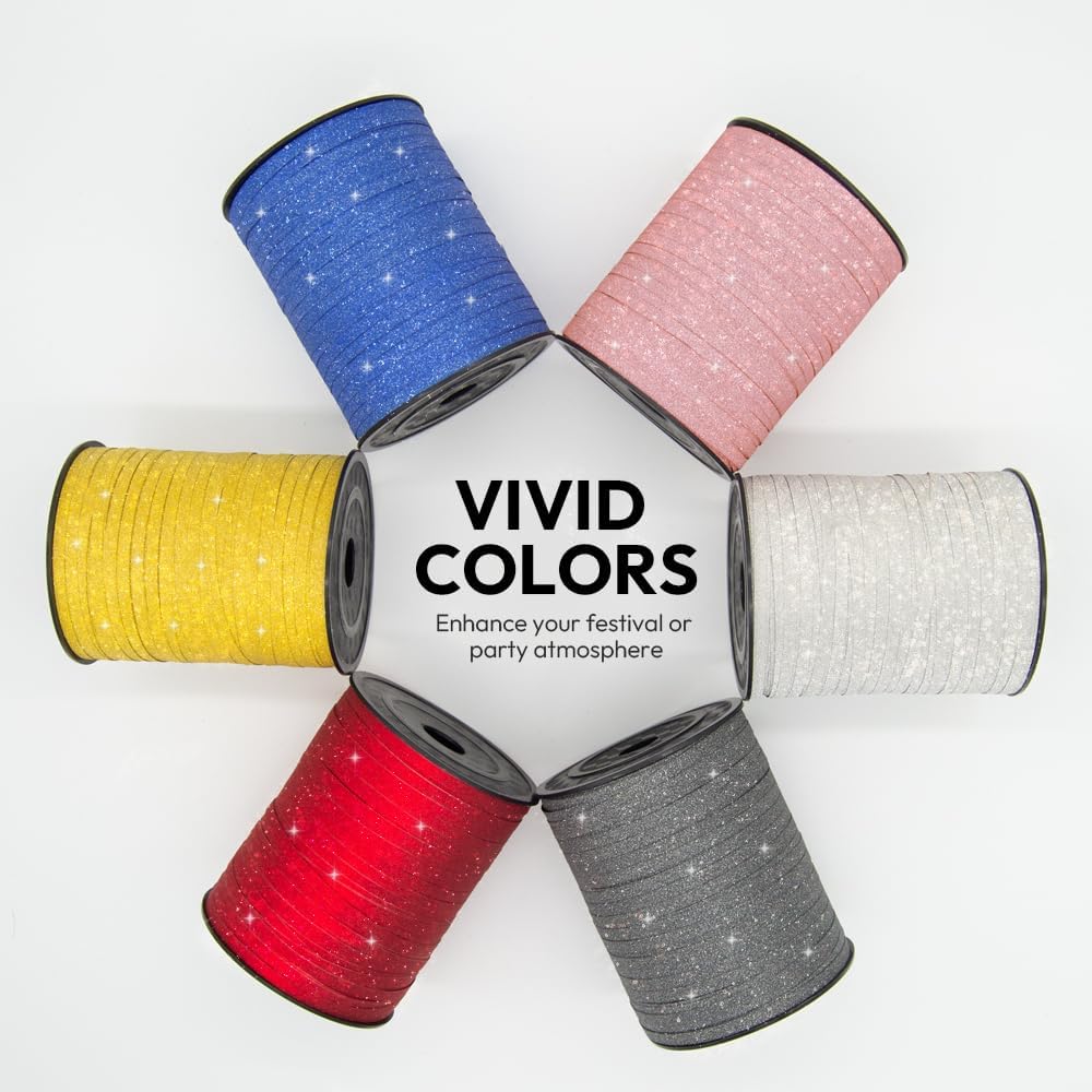 KMER LIFE Silvery Glitter Curling Ribbon, 1/5" Wide x 500 Yards Christmas Curling Ribbons for Gift Wrapping, Party Decoration, Balloon String, Crafting, Balloon Ribbons for Florist Flower (1 Roll)