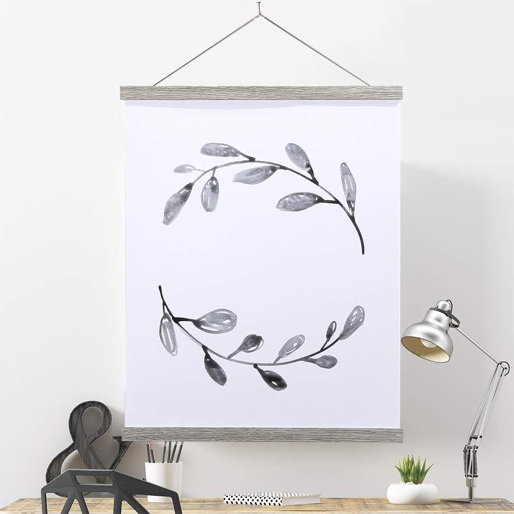 Ywlake Magnetic Poster Hanger, 9x12 9x14 9x17 Poster Frame Wood Wooden Magnet Print Posters Dowel Scroll Hanger Hangers Hanging Kit for Walls Map Canvas Artwork (Grey, 9")
