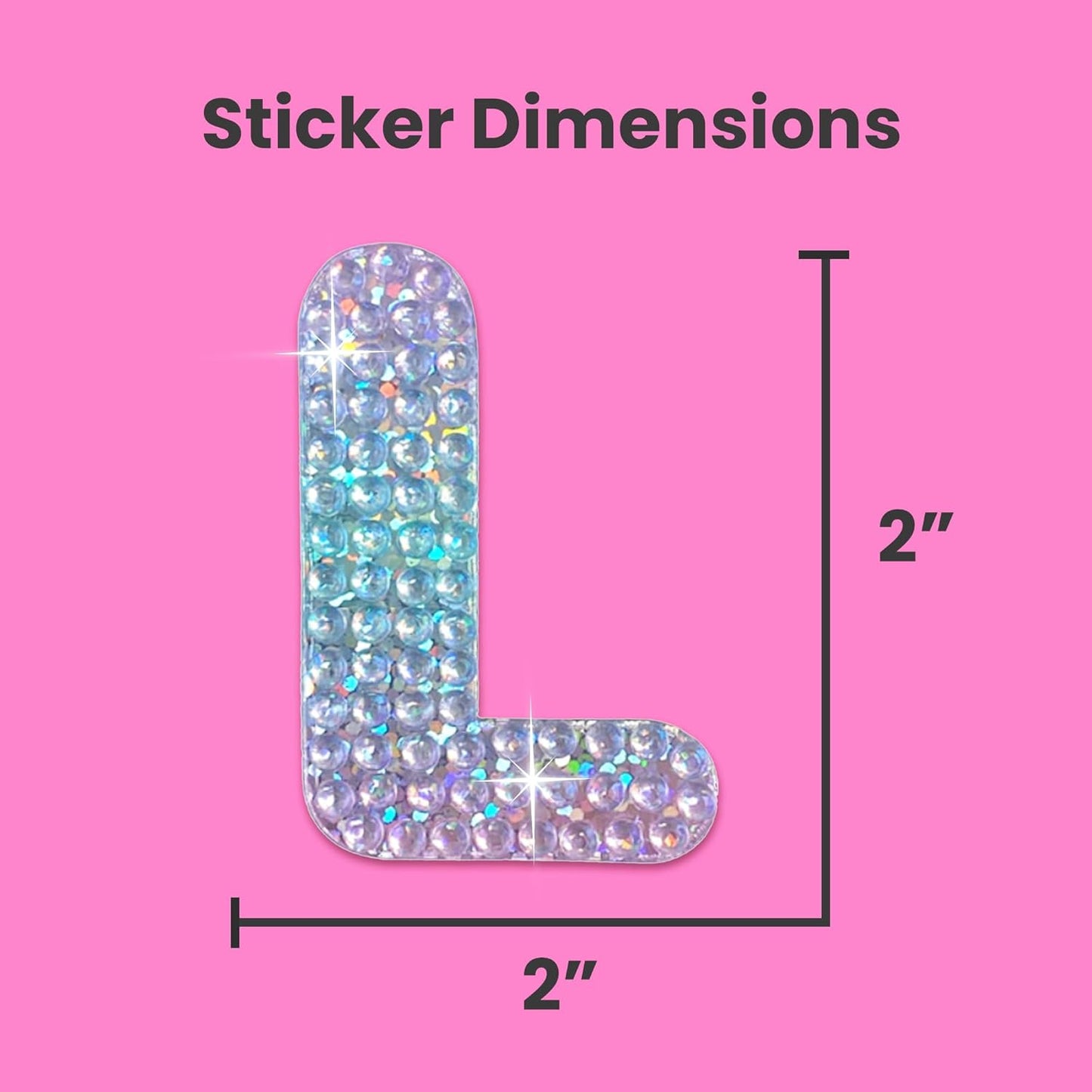 StickerBeans® Rhinestone Alphabet Letter Sticker L - Unique Sparkly Design 2” x 2” Cut-to-Shape Adhesive - Personalization, Collecting, Gifting, Scrapbooking, Decorating Laptops, Phone Cases, All Ages