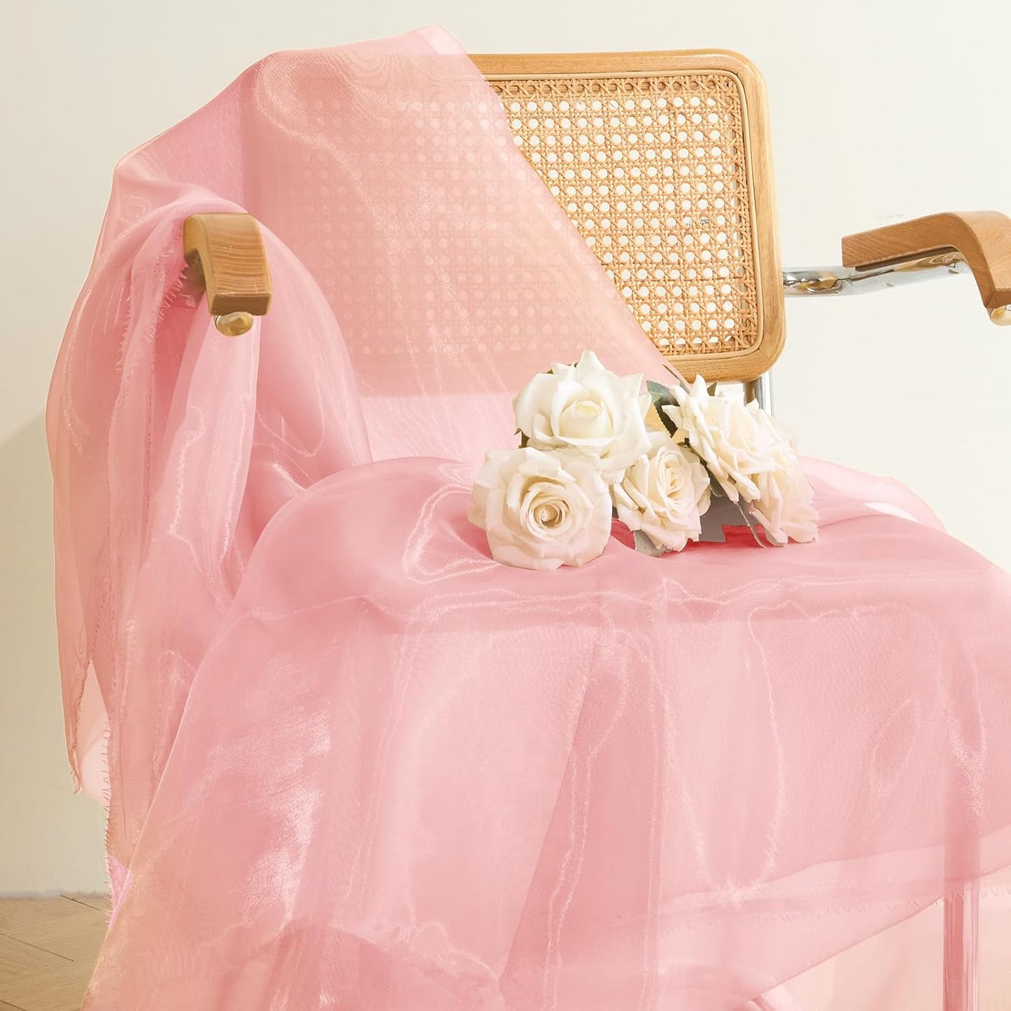 P Pothuiny Sheer Organza Fabric by The Yard, 3 Yards x 60 Inch Wide Bridal Light Pink Organza Tulle Fabric Roll Shiny Gauze Fashion Dress Sewing Craft for Wedding Party Decorations Backdrop