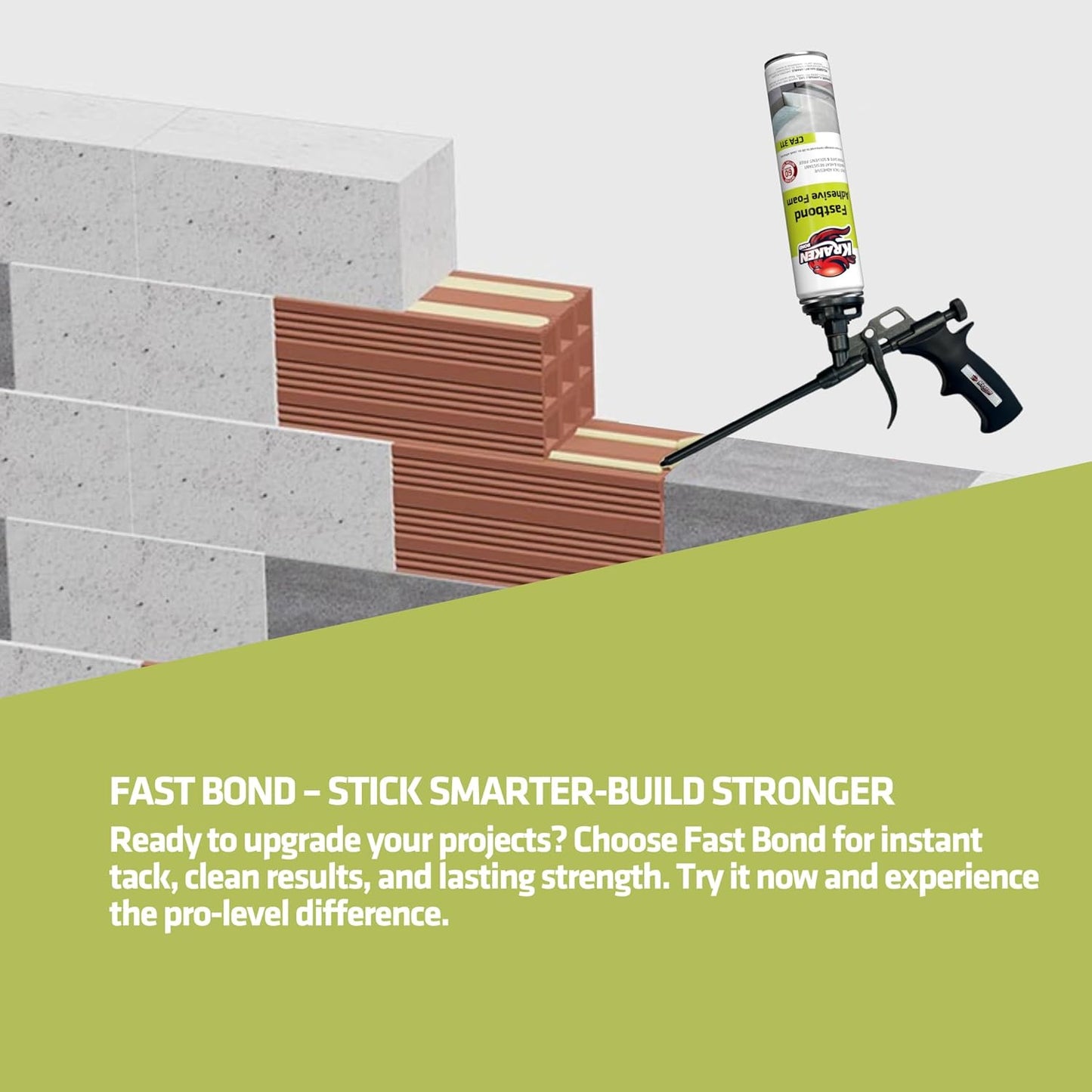 Kraken Bond Fastbond Spray Foam Adhesive (2x24oz.) - Heavy Duty Construction Adhesive for Insulation, Wall & Facade, Concrete, Stone, Subfloor, XPS & EPS Foam Board, Gun&Cleaner Included | 2 Pack