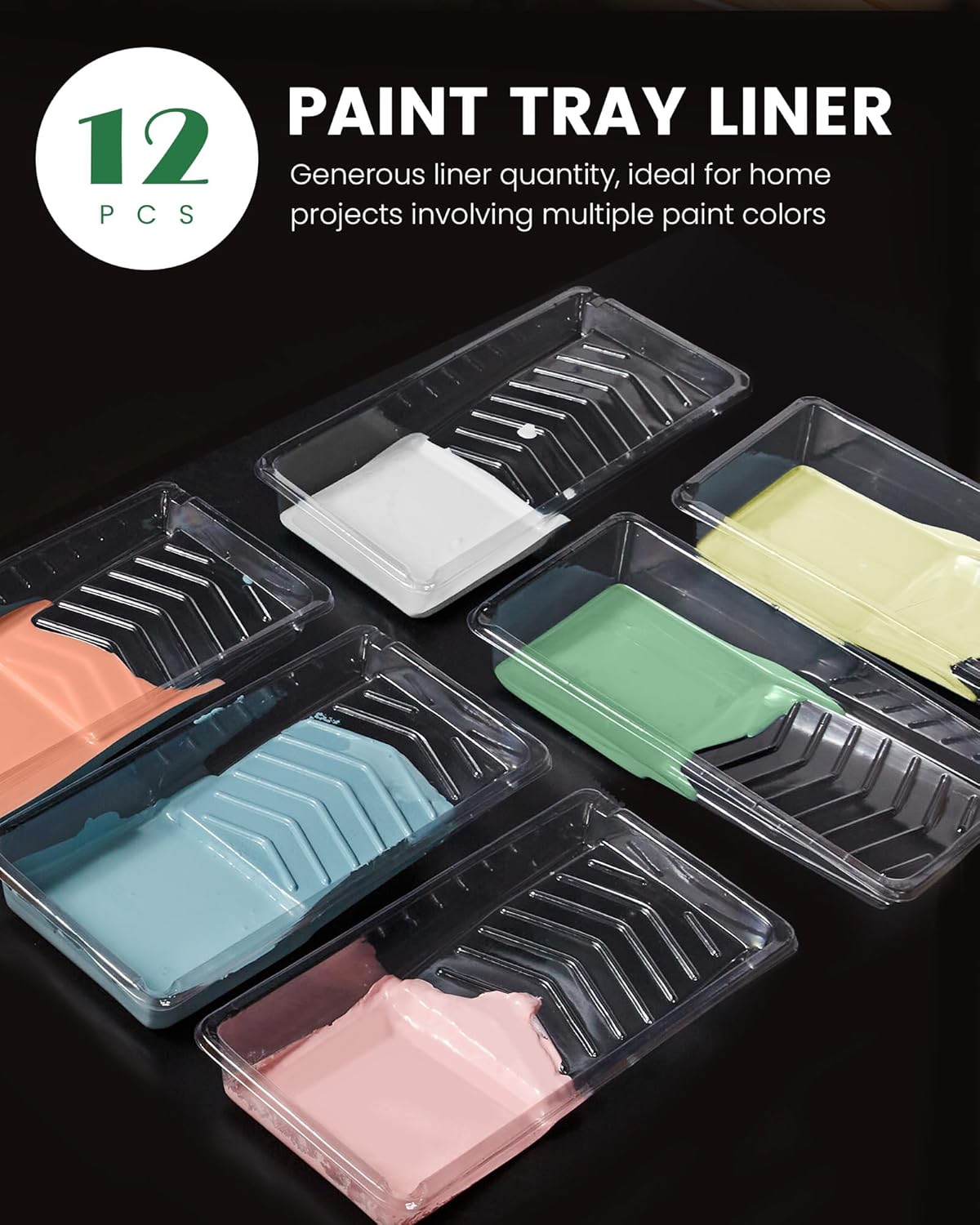 Voomey 4 Inch Paint Roller Tray - 12 Pack Plastic Liners & 1x Roller Frame, 4" Paint Tray Set, for Home Decor, Walls and Furniture Painting