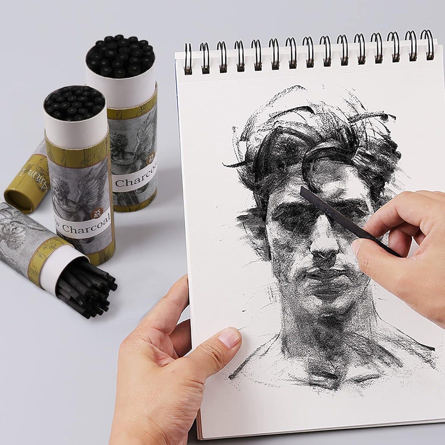 LOONENG Willow Charcoal Sticks, Natural Willow Charcoal for Artists, Beginners or Kids of All Skill Levels, Great for Sketching, Drawing and Shading, Approx 5-7mm in Diameter, Pack of 25