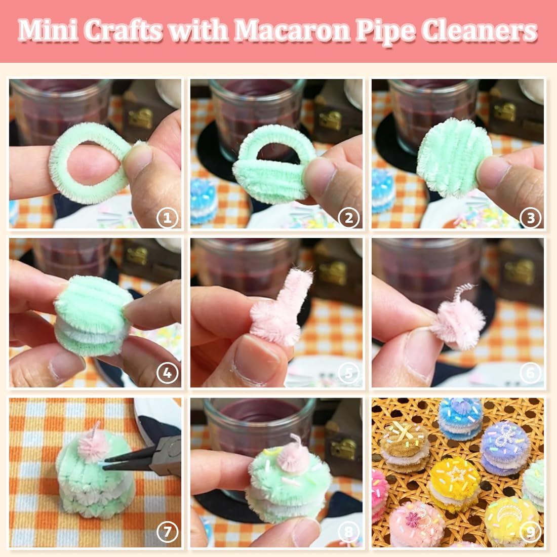 200pcs Pipe Cleaners, Chenille Stems in 7 Pastel Candy Colors for DIY Crafts, Art Projects, and Holiday Decorations(Macaron)