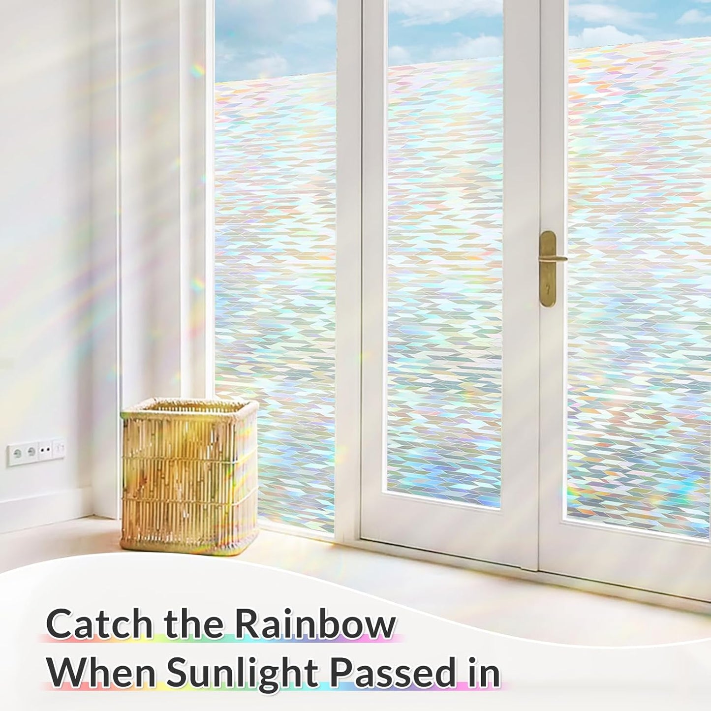 rabbitgoo Window Privacy Film with Installation Tools, Stained Glass Window Film Rainbow Prism Decorative Glass Clings for Home Decor, Static Cling Covering Sun Blocking, 23.6" x 78.7"
