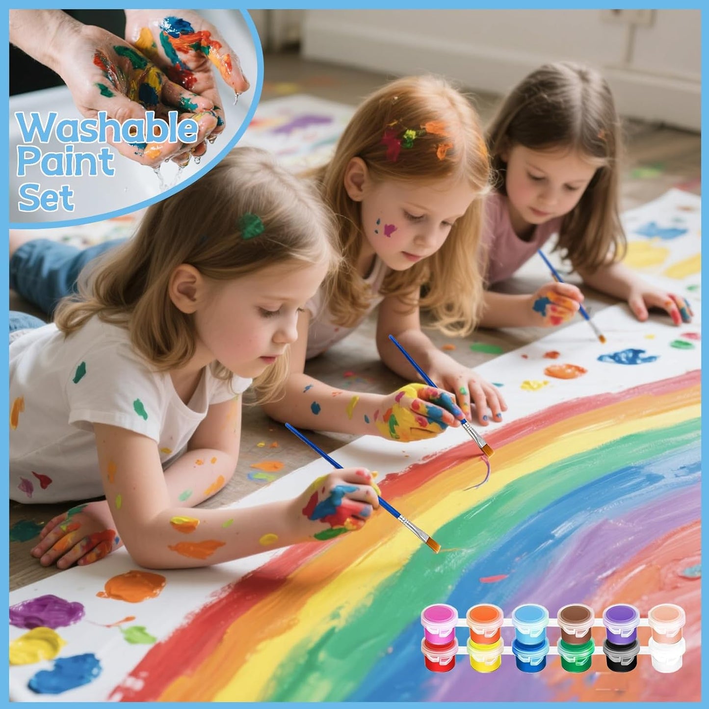 30 Pack Mini Acrylic Paint Set, 12 Colors Washable Paint Strips for Kids & Adults - Includes 60 Brushes, 360 PCS kids Paint Kits for Easter Eggs, Birthday, Classroom Party,school supplies