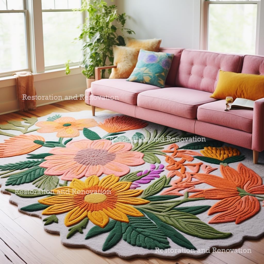 Handmade Wool Floral Area Rug for Living Room | Elegant Flower Garden Design, Soft, Thick and Durable | Bedroom, Dining Room & Home Decor Carpet (2.6' x 12', Floral G)