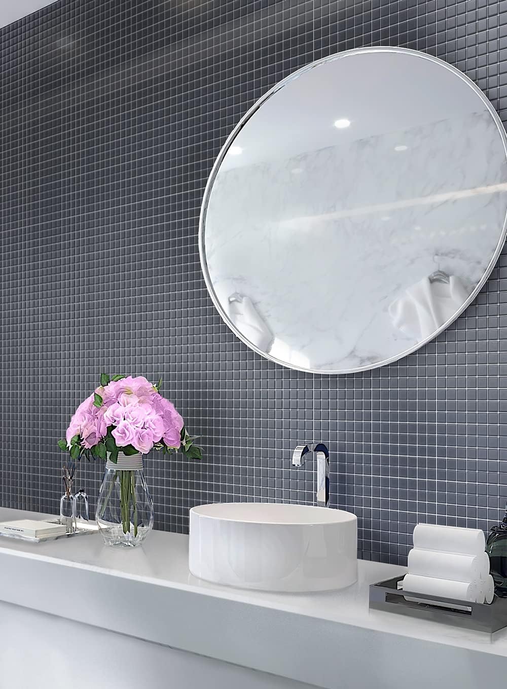 1"x1" Dark Gray Matte Finished Glass Mosaic Tile (9.67 Sq ft- Box of 10 Sheets)