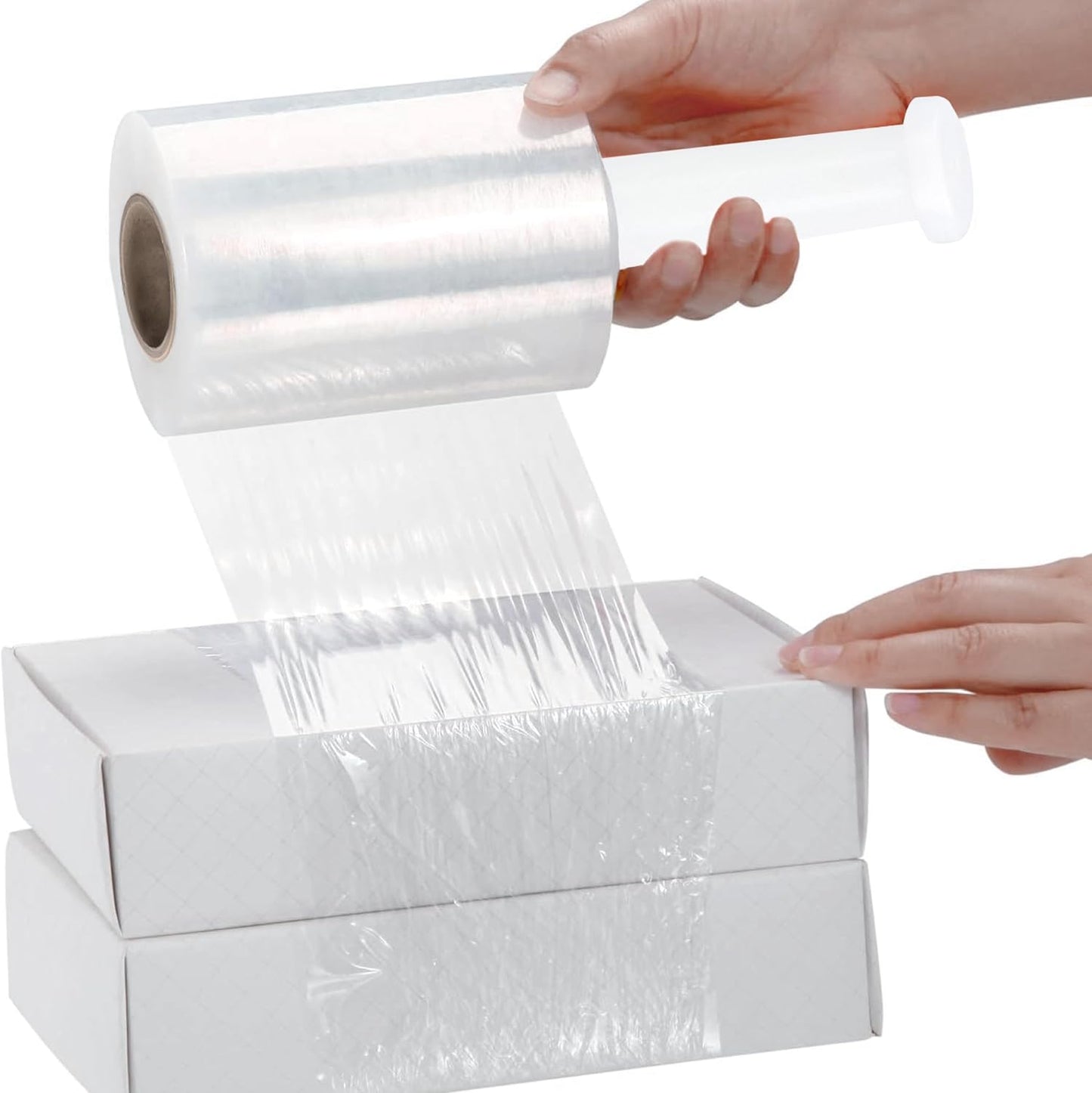 PSBM Mini Stretch Wrap with Handle, 12 Pack, 4 Inch x 1000 Feet, 80 Gauge, Clear, Small Plastic Cling Film for Pallets Moving Storing