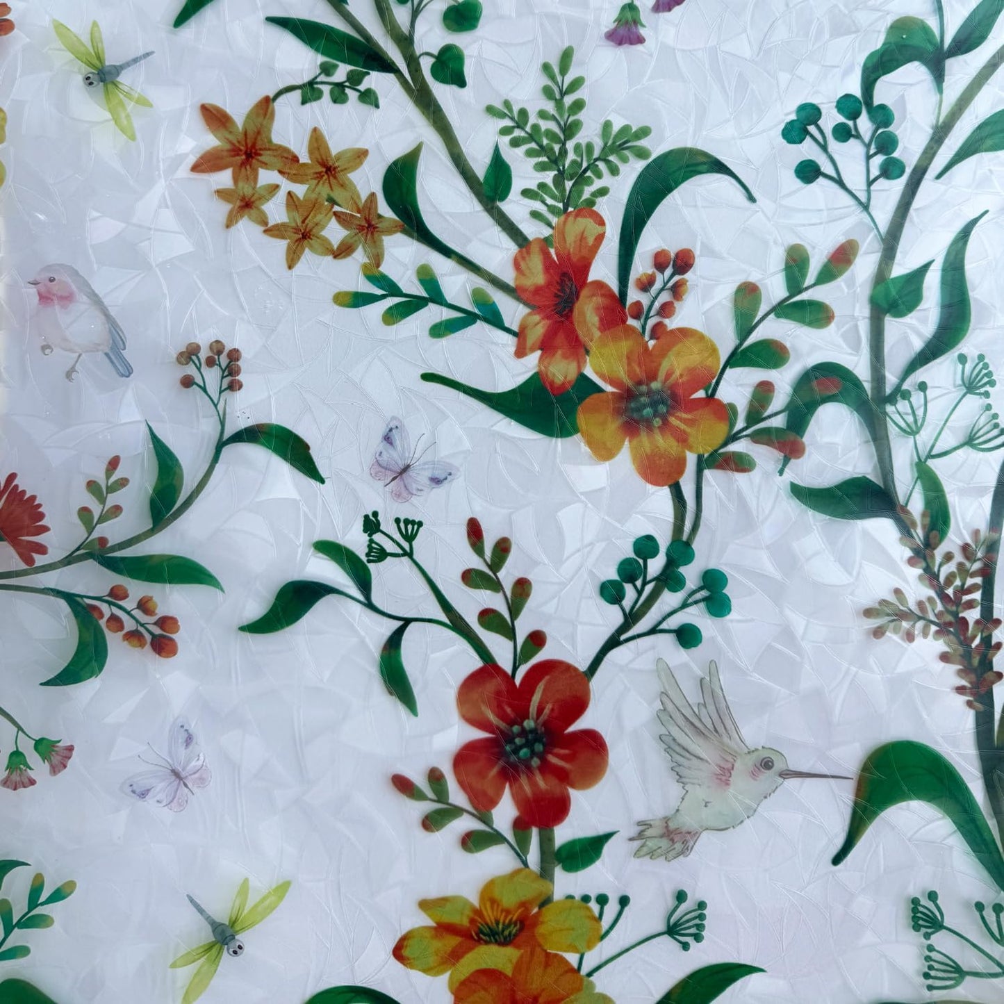 Stained Glass Window Film Static Cling Door Privacy Film Decorative Flowers Green Leaves Window Decals Stickers Heat Control Anti UV for Home and Office,17.5 inches by 157 inches