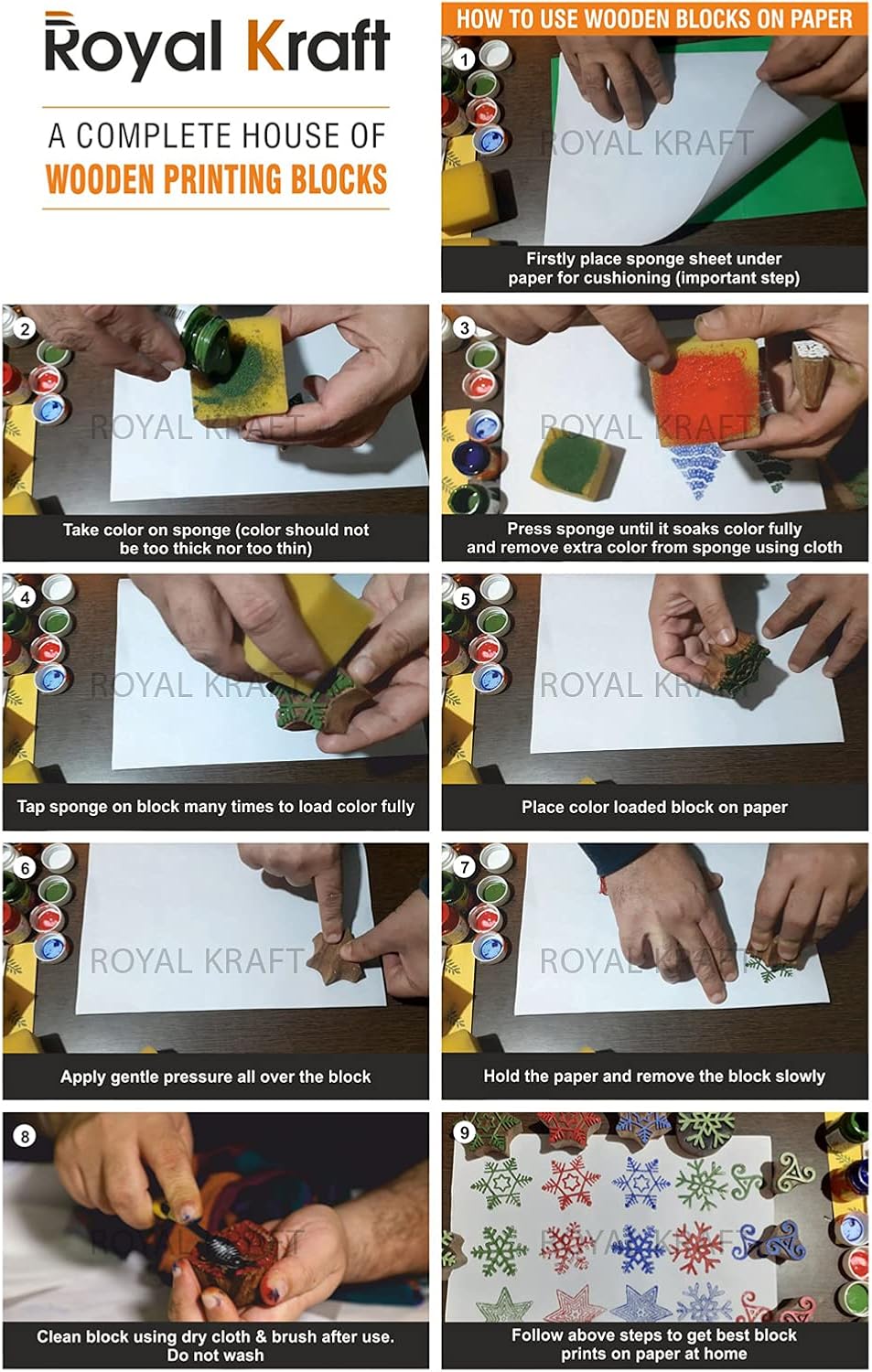 Royal Kraft Textile Wooden Blocks Innovative Border Design Printing Stamps (Set of 10) Htag2160