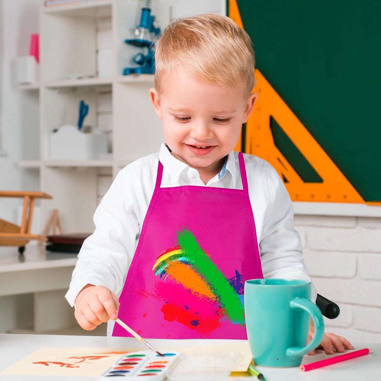 24 Pieces Rose Red Kids Painting Aprons With 2 Roomy Pockets for Art, Painting Activity, Kitchen Crafts