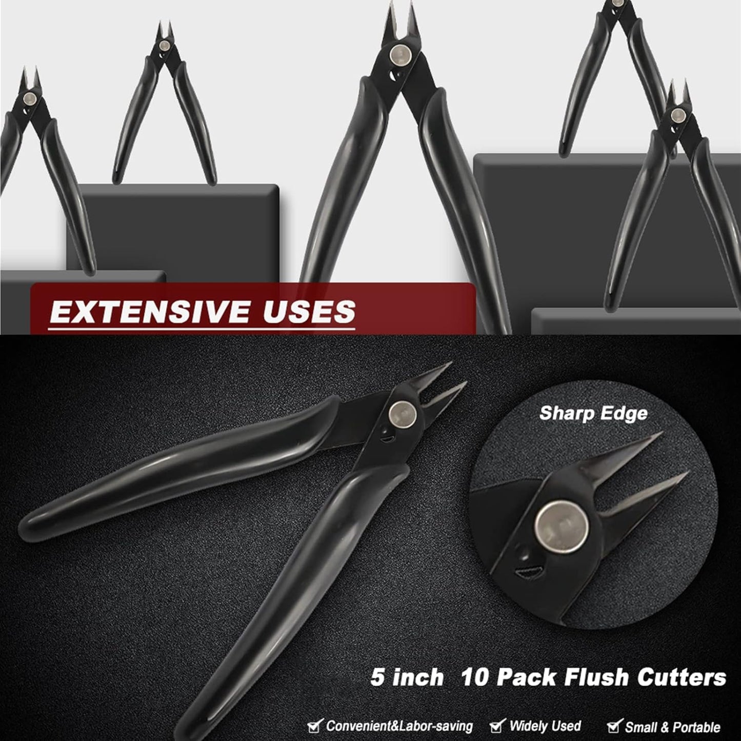 YaeCCC 10 Pack Wire Cutters Black Diagonal Cutting Pliers for Electronic, Model, Jewelry Making, 170 Flush Cutter 5 inch
