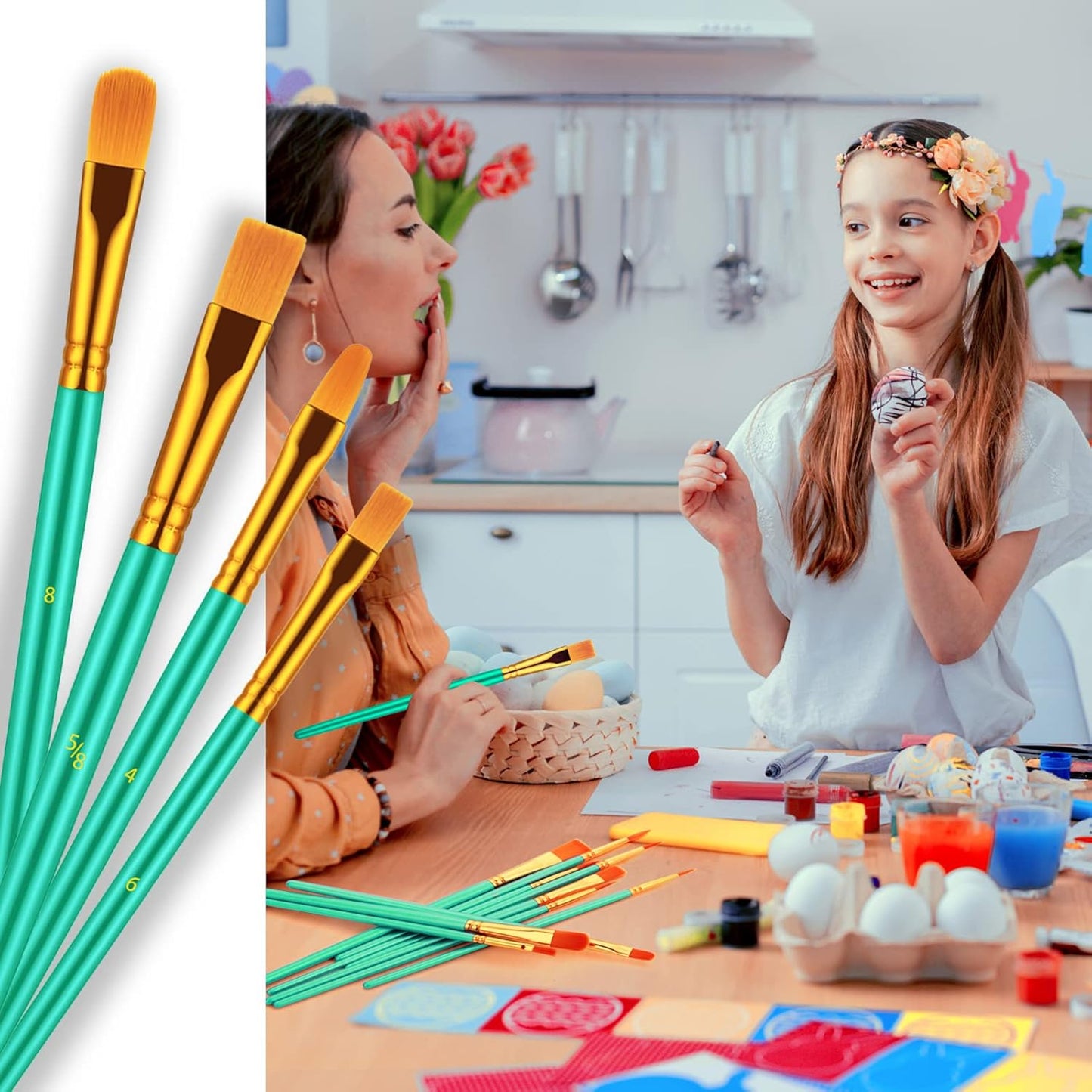 Paint Brushes Set, 60 Pcs Paint Brushes for Acrylic Painting, Oil Watercolor Acrylic Paint Brush, Artist Paintbrushes for Body Face Rock Canvas, Kids Adult Drawing Arts Crafts Supplies, Green