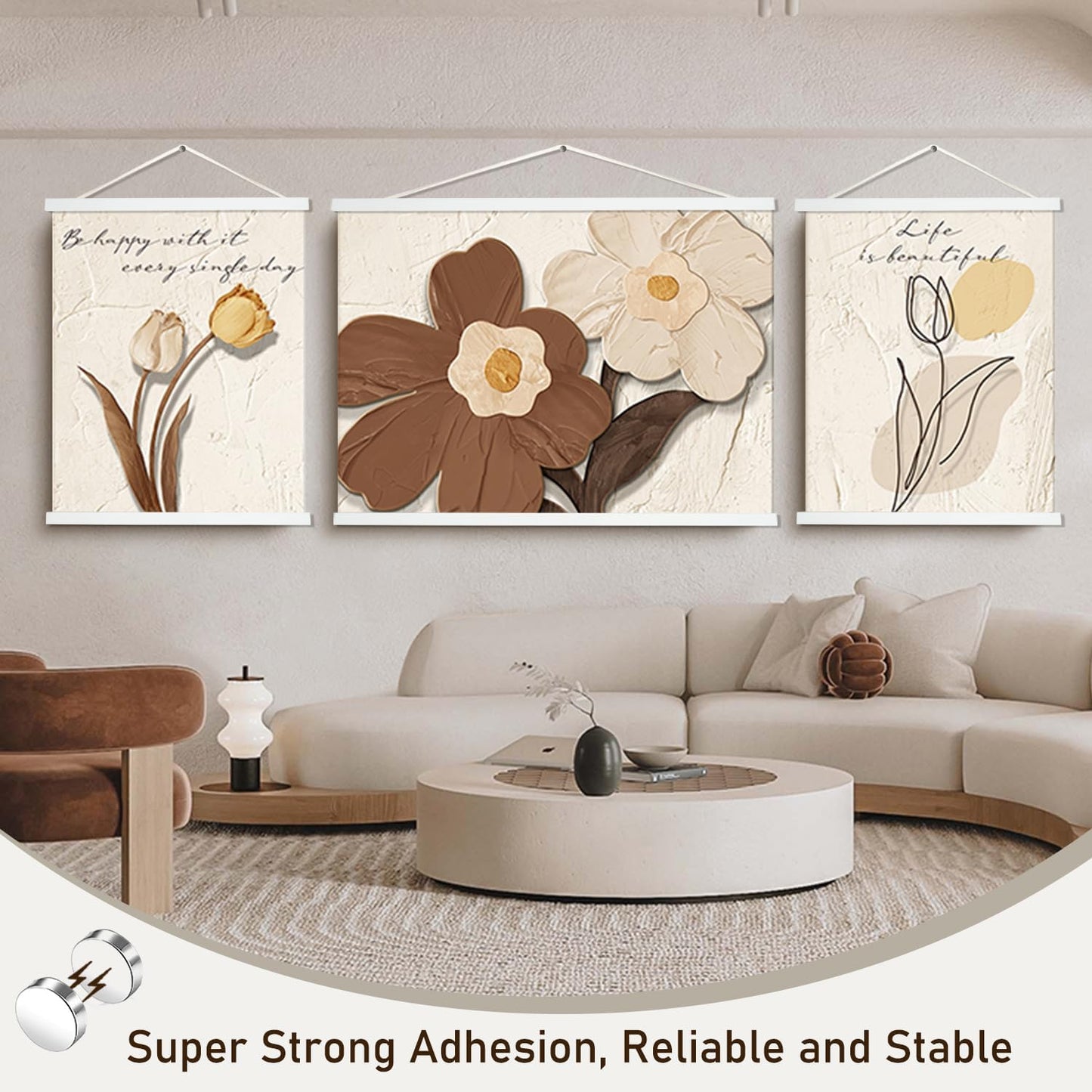 Artmag Magnetic Poster Hanger Frame, 22x34 22x28 22x30 Light Wood Wooden Magnet Canvas Artwork Print Poster Hangers Frames Hanging Kit (White, 22")