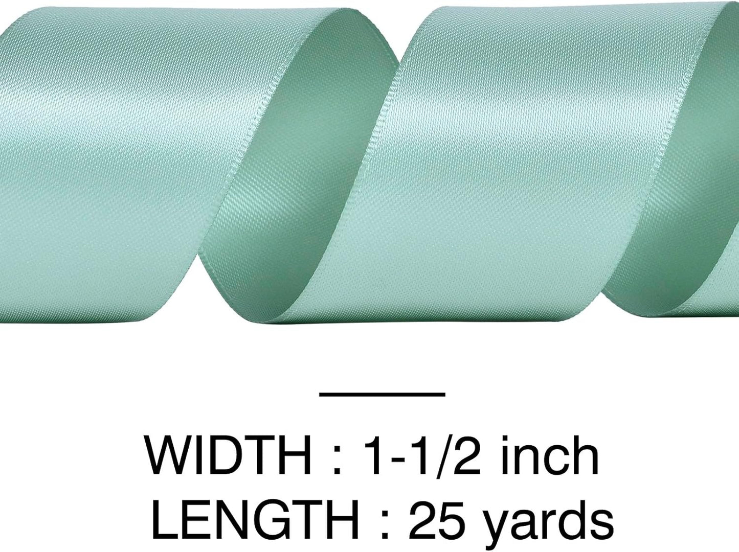 YAMA Sage Green Double Faced Satin Ribbon 1 1/2 Inch 25 Yards, Light Green Ribbon for Crafts Bows Flower Bouquet Wedding Home Decor Gift Wrapping
