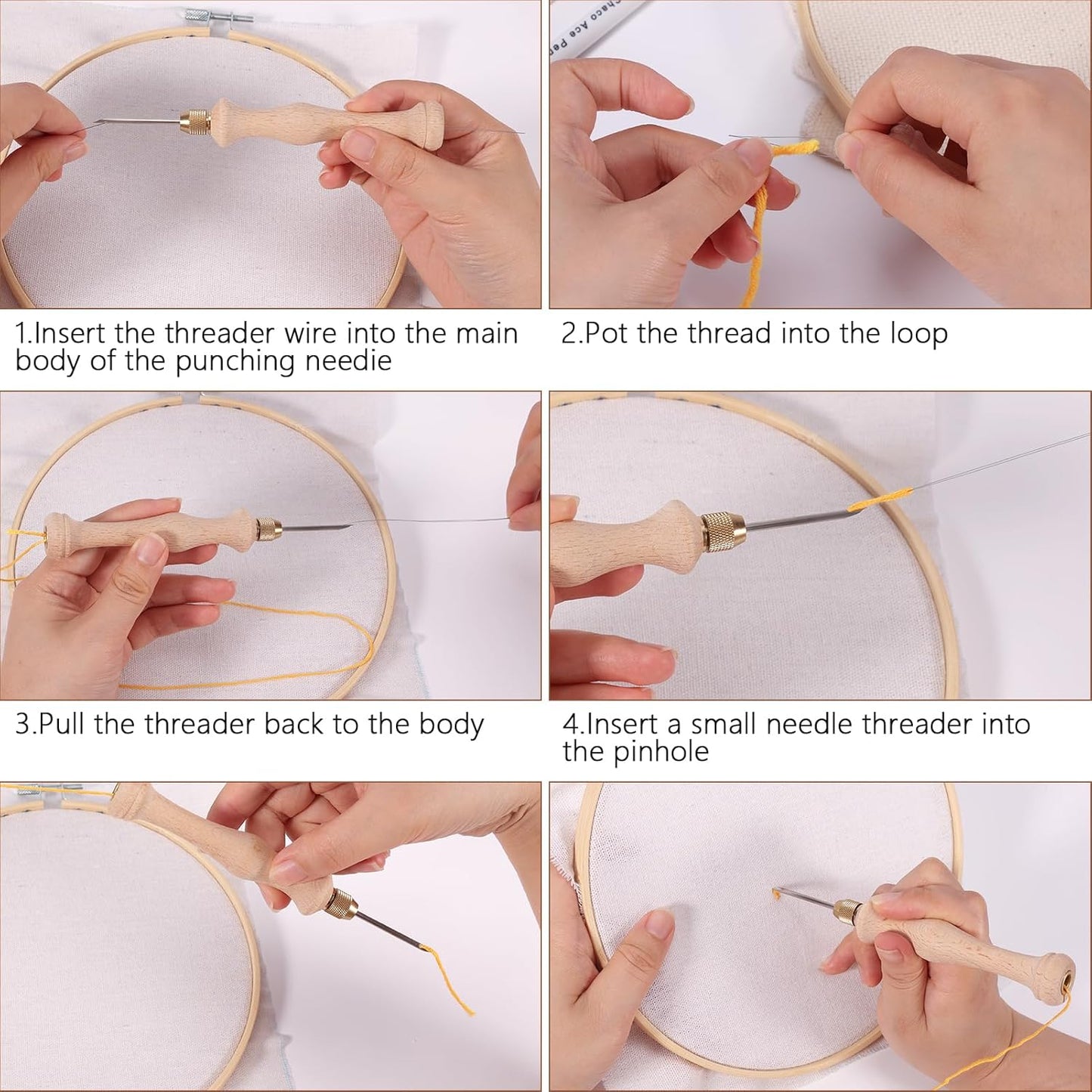 Pllieay 23 Pieces Punch Needle Kit, 2 Type Punch Needle Tool for Adults Beginner, Rug Tufting Kit, Adjustable Needle Punch Tool, Wooden & Plastic Handle Embroidery Pen for Embroidery Floss Cross Stit