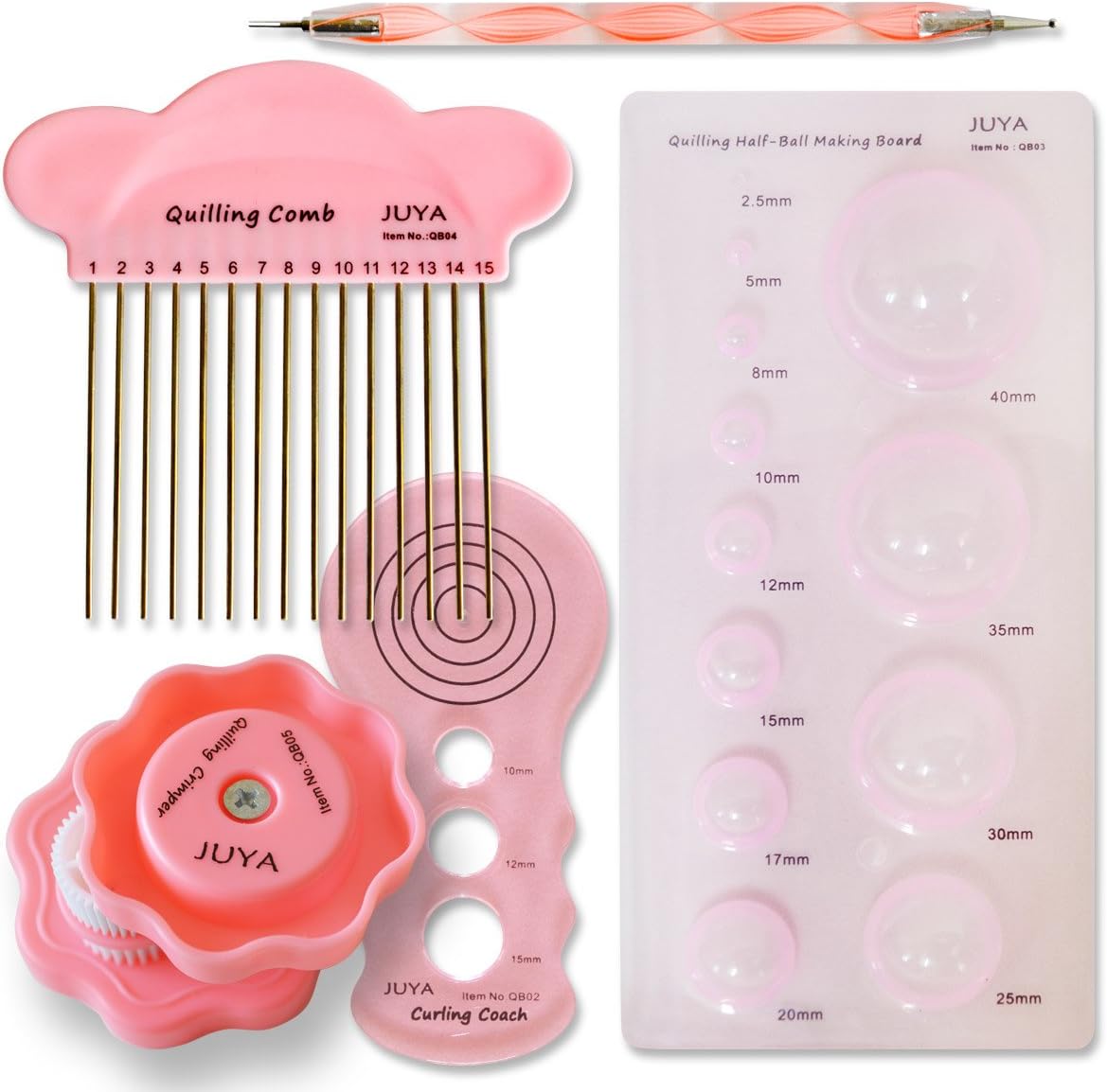 JUYA Paper Quilling Kit with Pink Tools 960 Strips Board Mould Crimper Coach Comb (Paper Width 5mm)