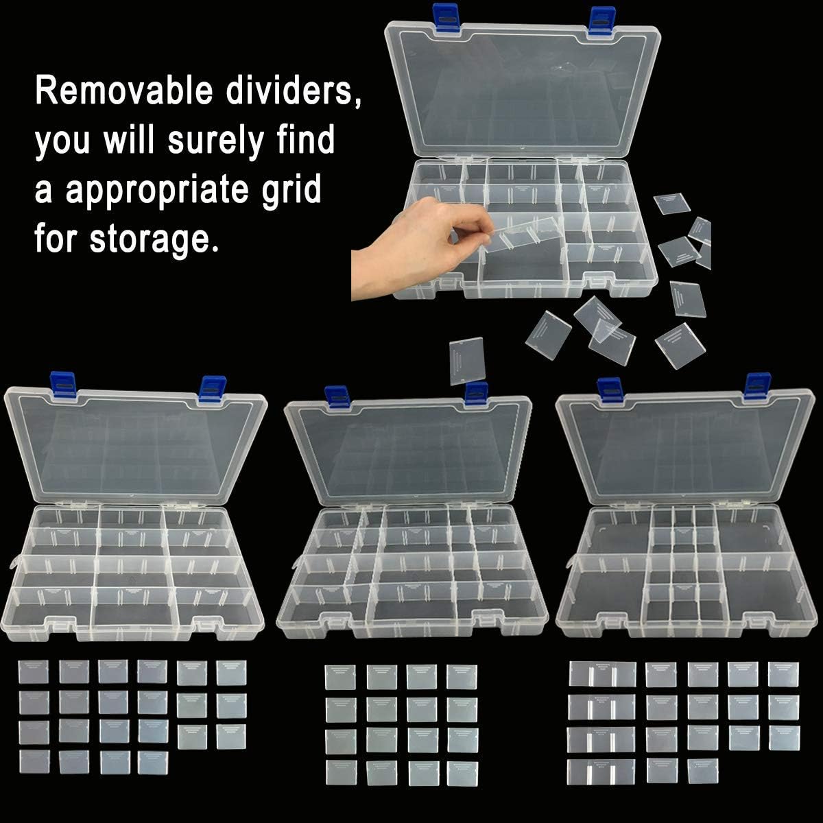 Qualsen Plastic Organizer Storage Box with Adjustable Dividers, Fishing Tackle Box and Bead Organizer Box for Jewelry, Beads, Earrings, Tools, Fishing Hooks, and Small Accessories(34 Grid x 3)