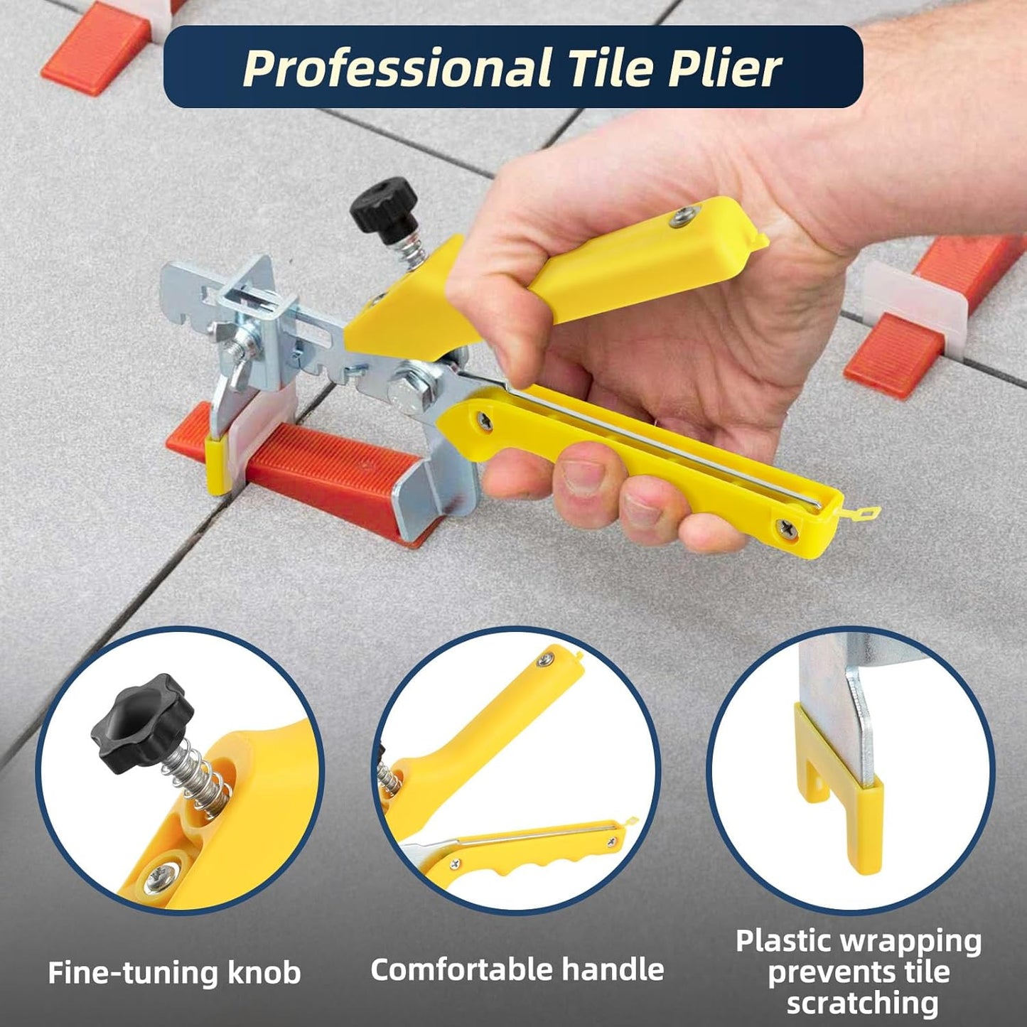 Tile Leveling System with Plier and Rubber Mallet, 1500 Pcs Tile Spacers Clips 200 Pcs Reusable Wedges, Leveler Tool Set for DIY Professional Ceramic Tile and Stone Installation (1/8 Inch)