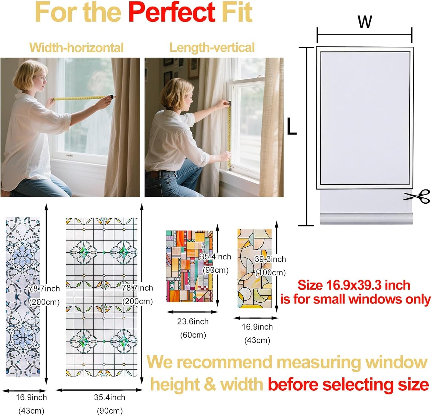 3D Stained Glass Window Privacy Film, Heat Control UV Blocking Static Cling Decorative Window Film for Bathroom,Front Door,Home Non Adhesive,35.4 x 78.7 inches Honey