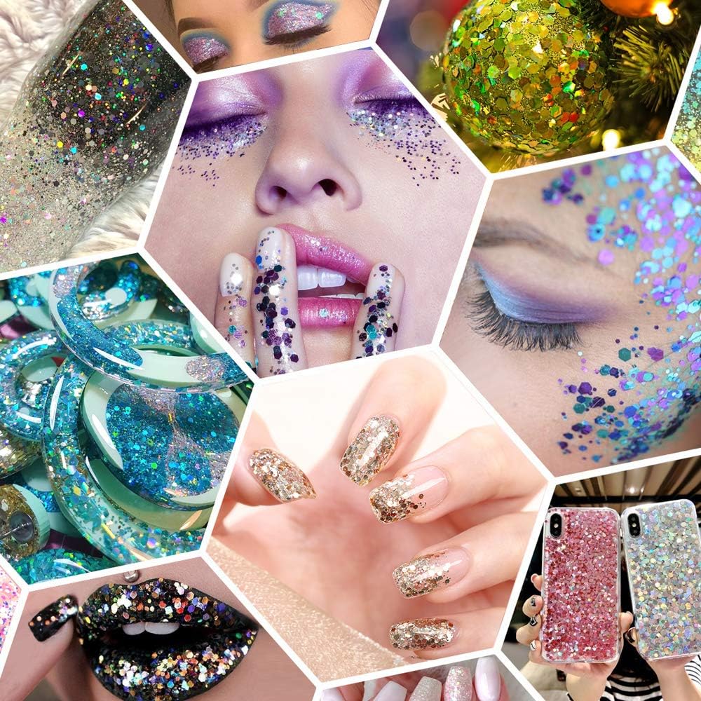 Chunky Glitter, 160G/5.64OZ Craft Glitter for Epoxy Resin, Mixed Fine Glitter & Chunky Glitter, Metallic Chunky Glitter for Hair, Nail Arts, Body, Bulk Glitter for DIY Tumbler Painting (Xmas Green)