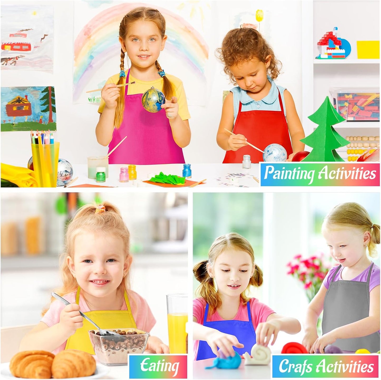 NACHLYNN 10/20/30 Pcs Kids Painting Apron Kid Art Aprons Toddler Paint Apron Smock with 2 Pockets for Cooking Painting Craft