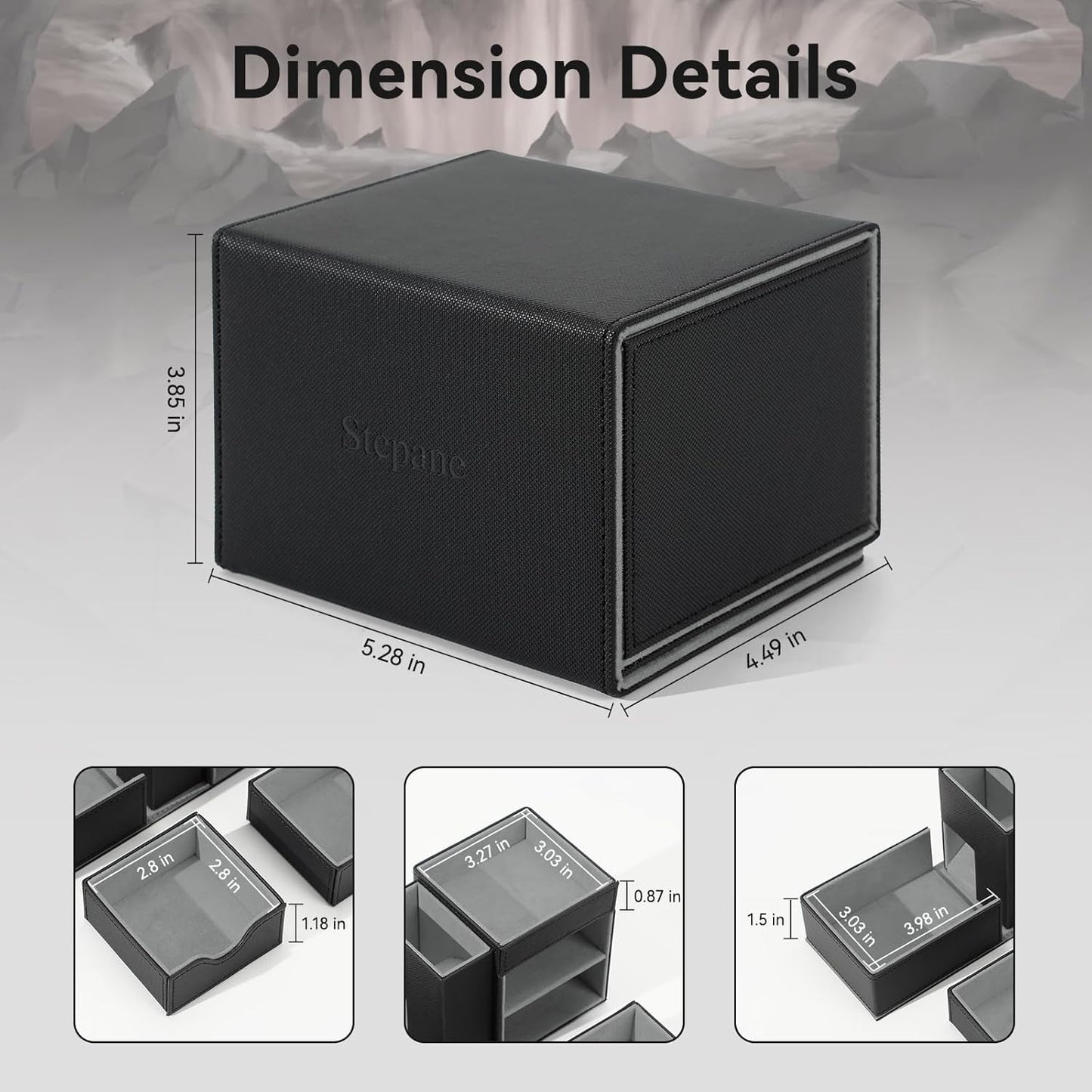 Dice Tray & Dice Tower Storage Box, 3 in 1 Dice Holder Case (Dice Rolling Tray, Dice Rolling Tower, Dice Storage Drawers), Leather Magnetic Closure DND Accessories Gifts for RPG MTG, Black/Grey