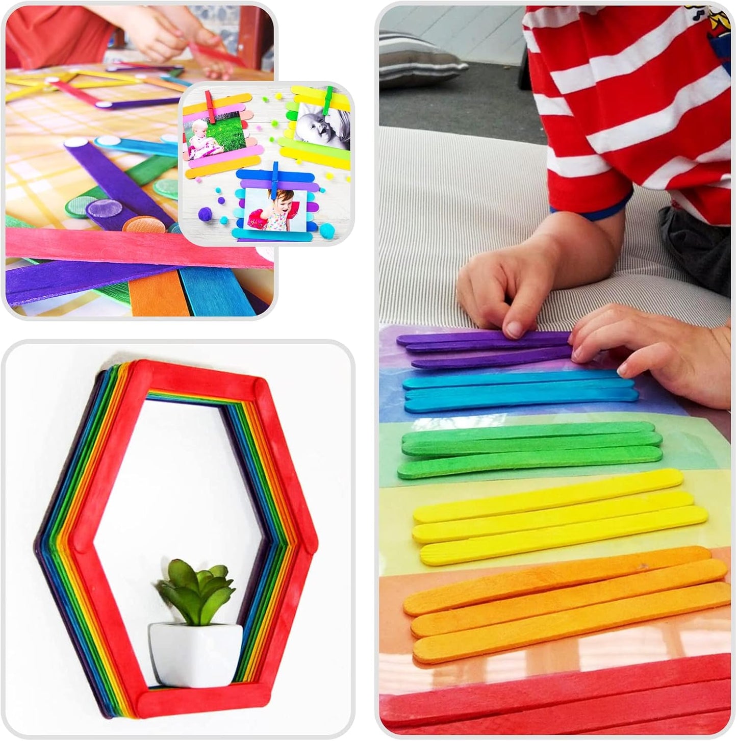 WISYOK 180 Pcs 6' Colored Jumbo Wooden Craft Sticks - Rainbow Wooden Popsicle Sticks for Creative Designs or Kids Education, Home Art Projects