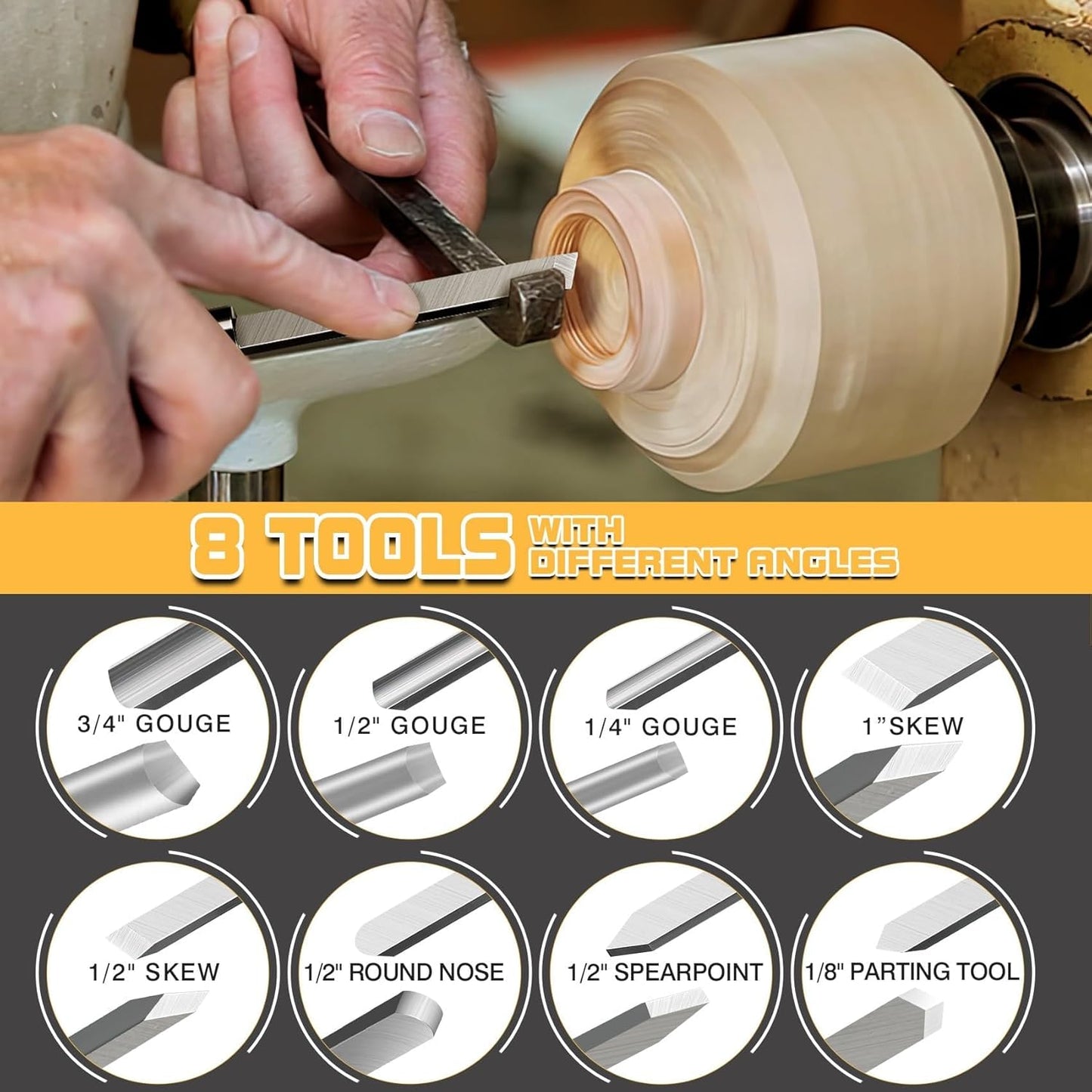 8 Pcs Wood Lathe Tools, Wood Chisel Sets, Suitable For Wood Working Tools, Which is Used for Lathe, is Suitable for Beginners and Professionals (8)