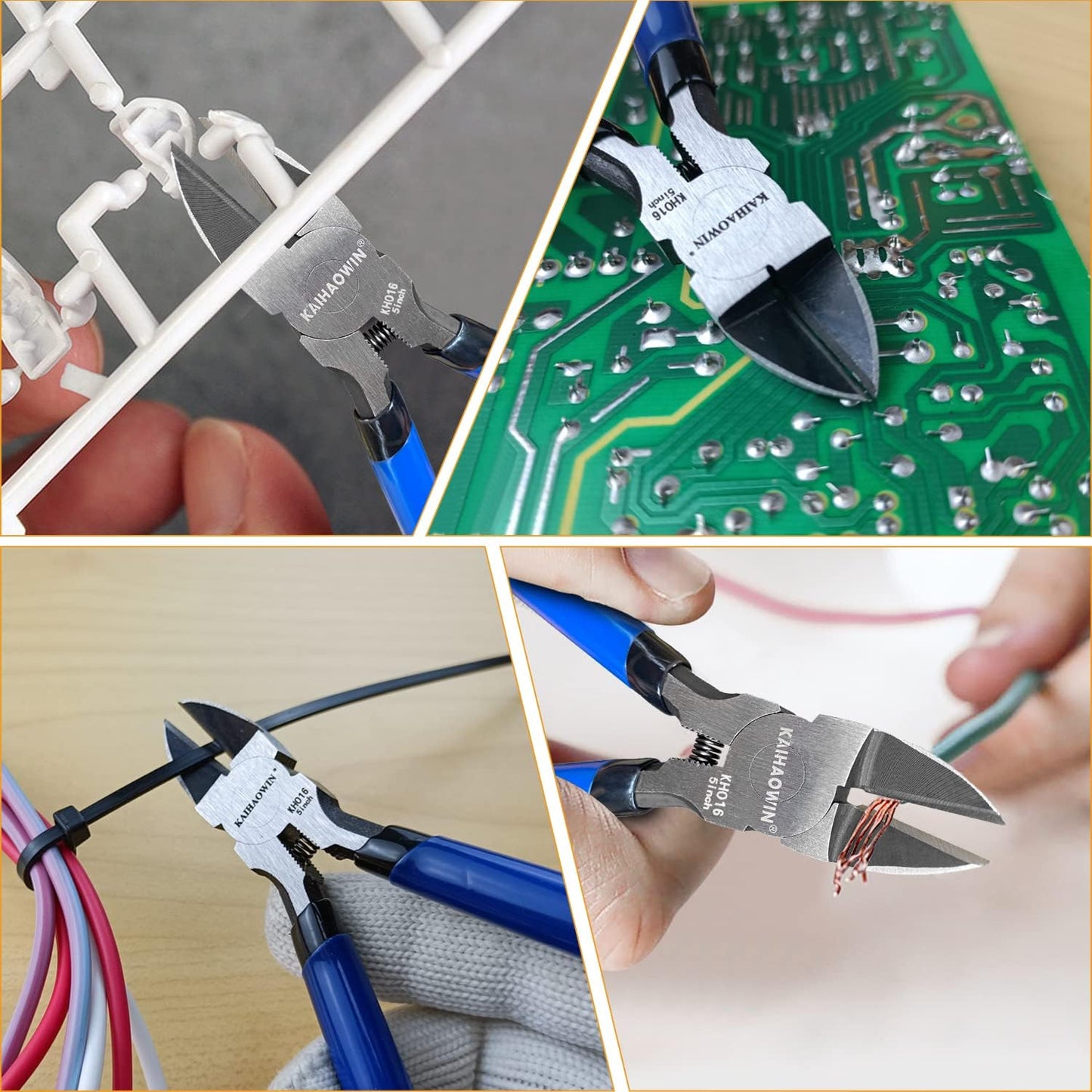 Wire Cutters 5", 5 Pack KAIHAOWIN Precision Flush Cutters Ultra Sharp Wire Cutters for Crafting Side Cutters Wire Snips Spring Loaded Dikes Wire Cutter for Jewelry Making, Blue with Black Handle