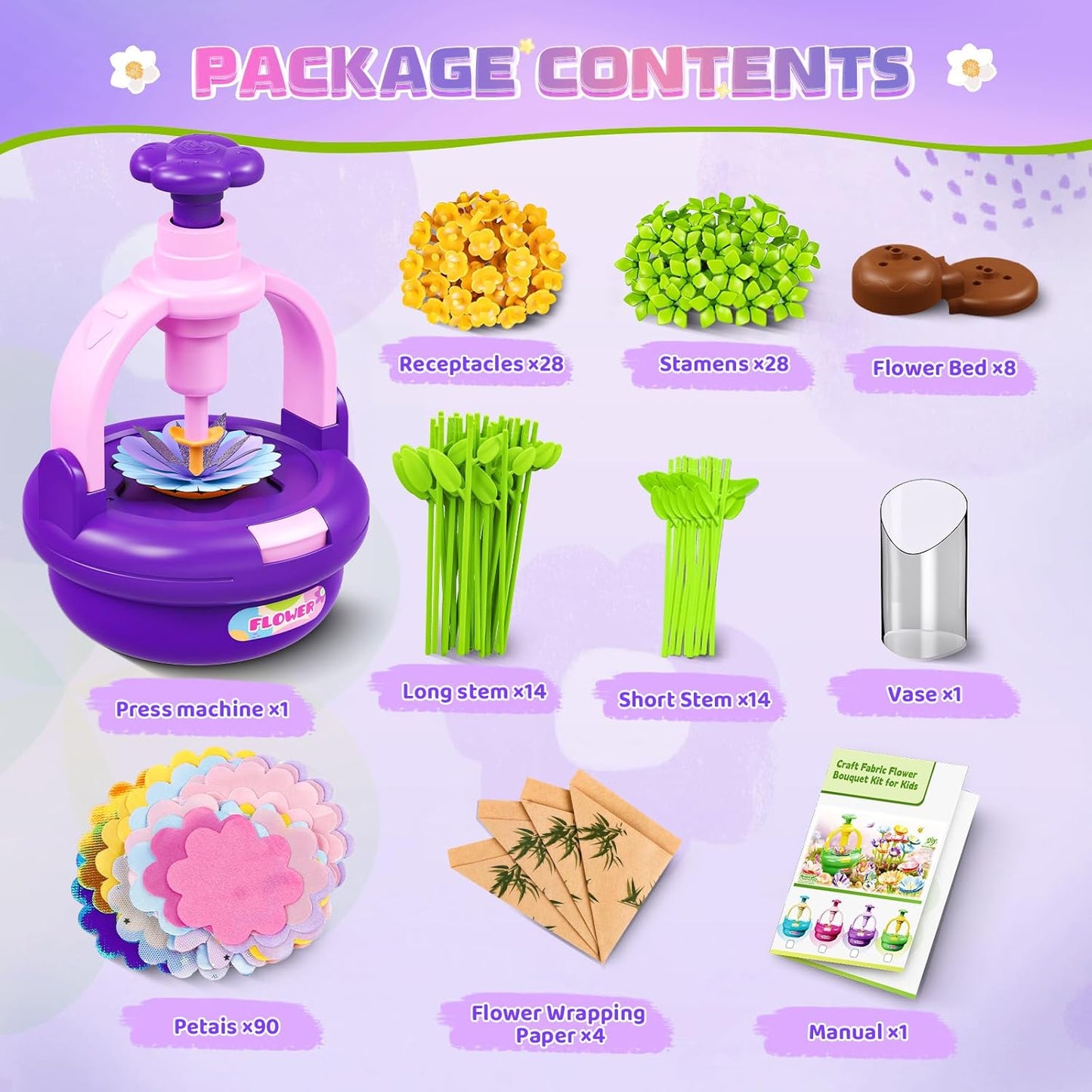 Plunack Flower Bouquets Toys for Kids Age 4-8, Flower Press Kit DIY Flowers Making Craft Kit for 4 5 6 7 Year Old Girls Floral Arts & Crafts Toys Educational Handmade Activity Set, Gift for Girls 3+