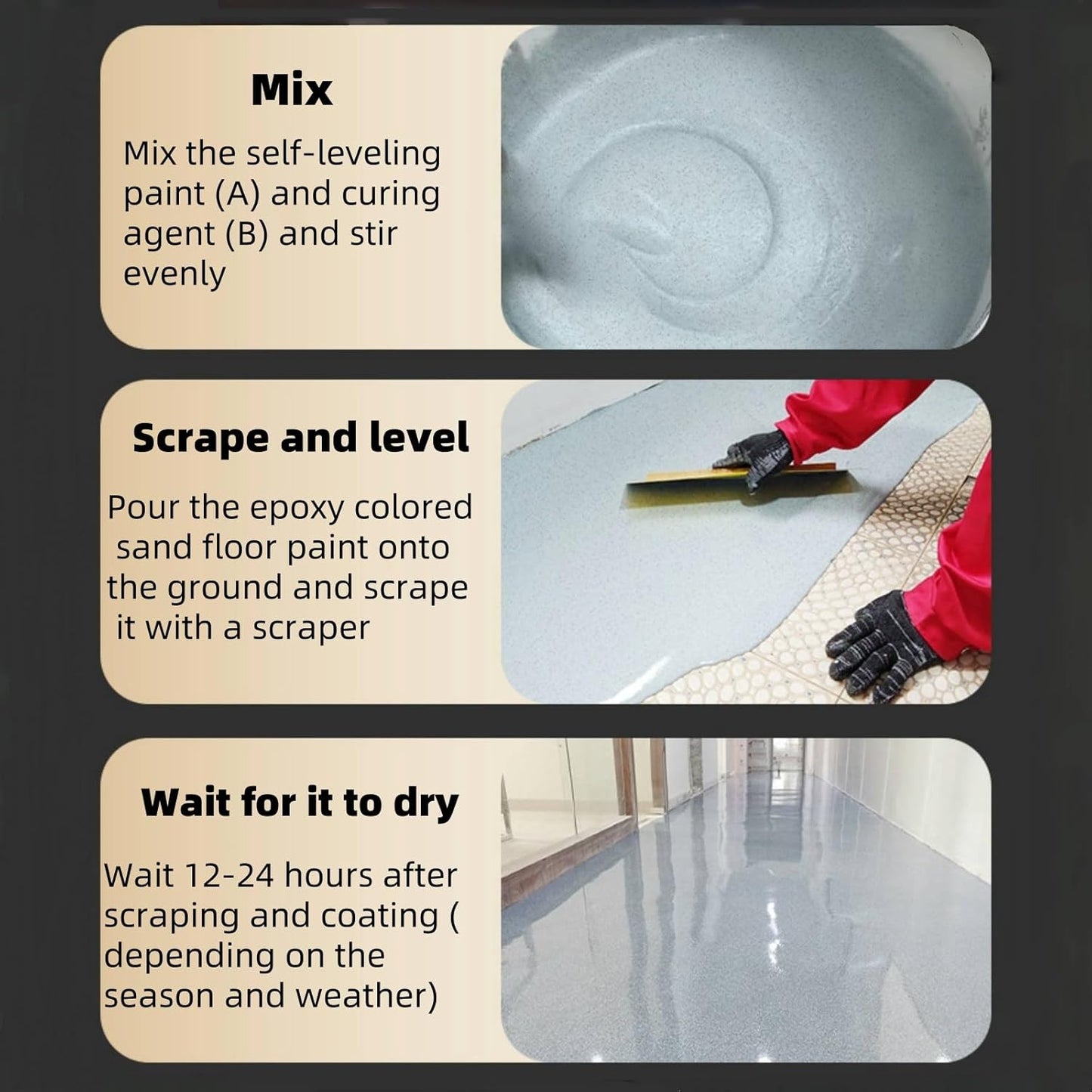 Epoxy Colored Sand Floor Paint, Epoxy Floor Paint High Gloss Marble Effect Coating for Indoor and Outdoor, Wear-resistant and non-slip Self-leveling Coating White 35OZ(1KG)