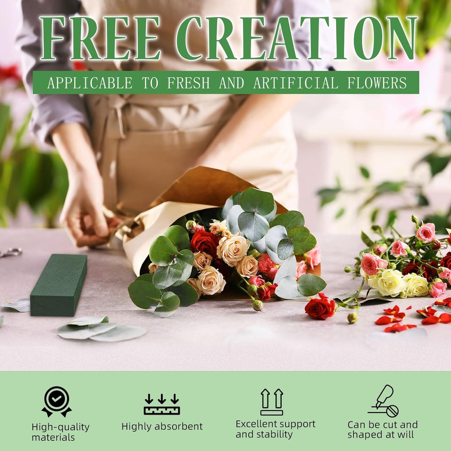 Gardace 6 Pack Floral Foam Blocks Each (8.7"L x 3.5"W x 2"H), Green Wet and Dry Floral Foam, Used for Fresh Flowers and Artificial Flowers, Plant Foam is Suitable for Wedding, Festival Decoration