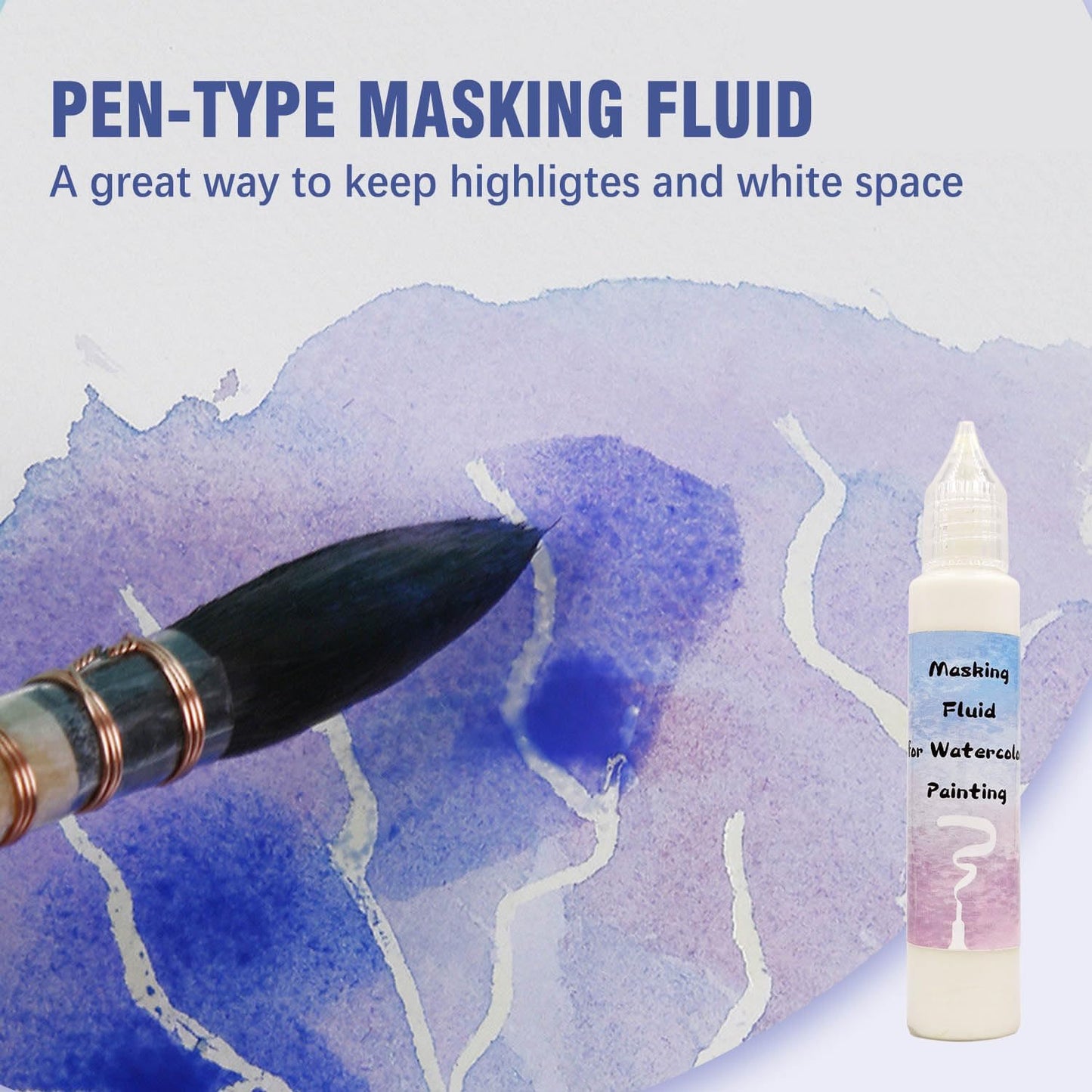 Pink Watercolor Masking Fluid - Professional Art Supplies with Brush & Eraser for Artists, Painting Medium Pen