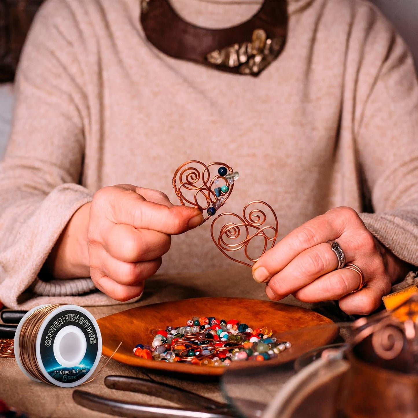 21 AWG Square Copper Wire - 0.72x0.72mm Ultra-Fine Jewelry Wire, 30ft - Delicate Crafting, Wire Weaving, and Miniature Projects