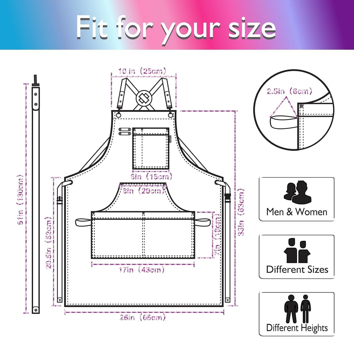 Kitchen Apron, Work Apron, Canvas, Multiple Pockets, Gardening, Painting, BBQ, Carpenter, Sizes M to XXL, Phantom Blue