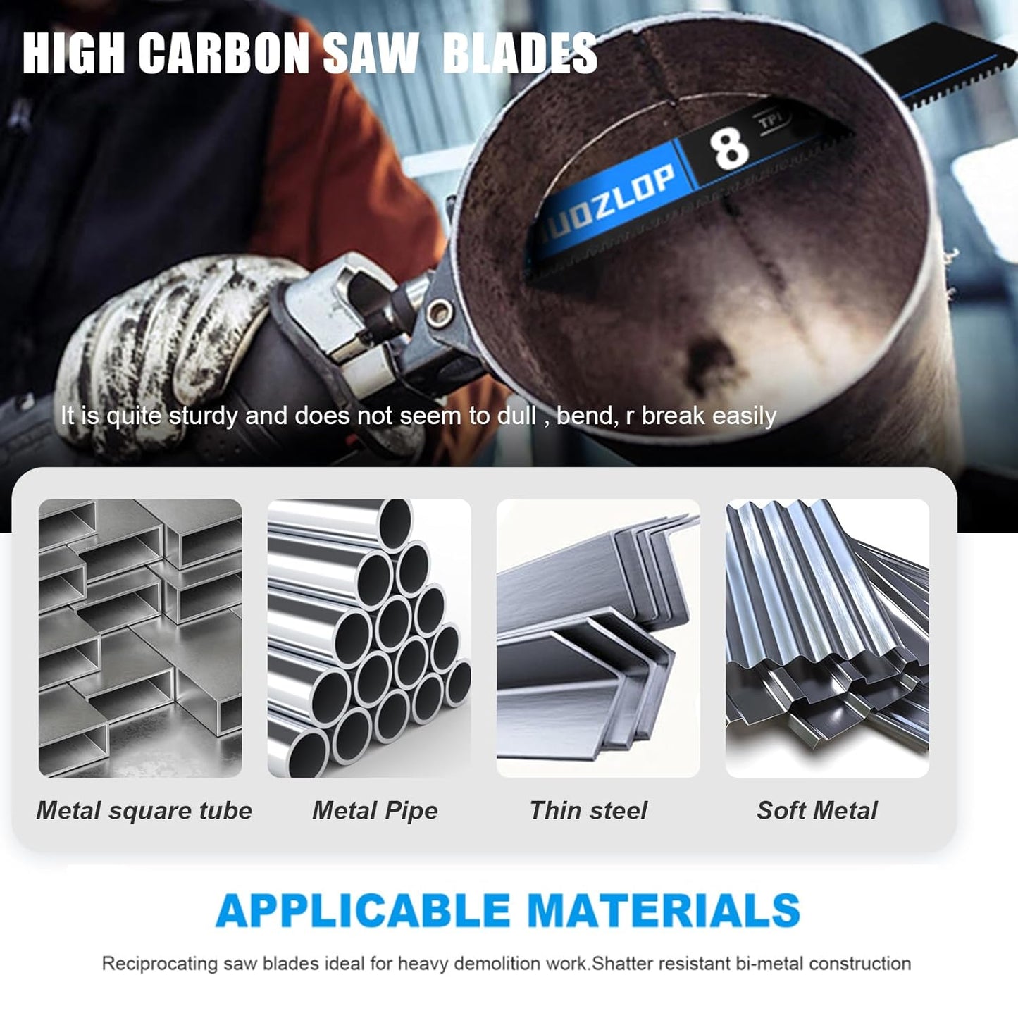 10 Pack 6 inch Reciprocating Saw Blades Set,8 TPI High Carbon Saw Blades for Metal ,Saw Blades with Organizer Case (10, 8T/6inch)
